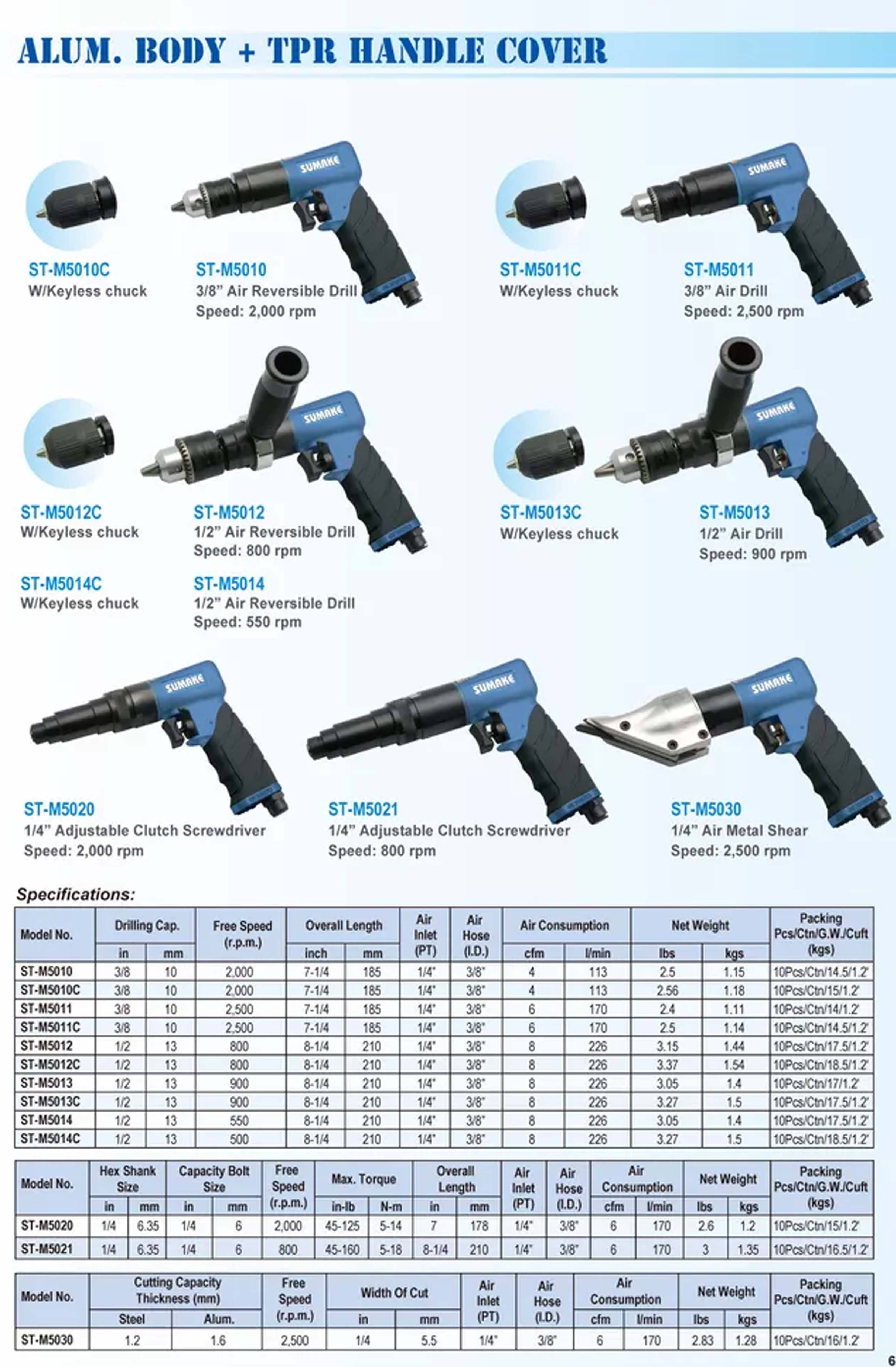 Máy khoan hơi đảo chiều 1/2 inch, mâm kẹp không chìa, Sumake, ST-M5012C