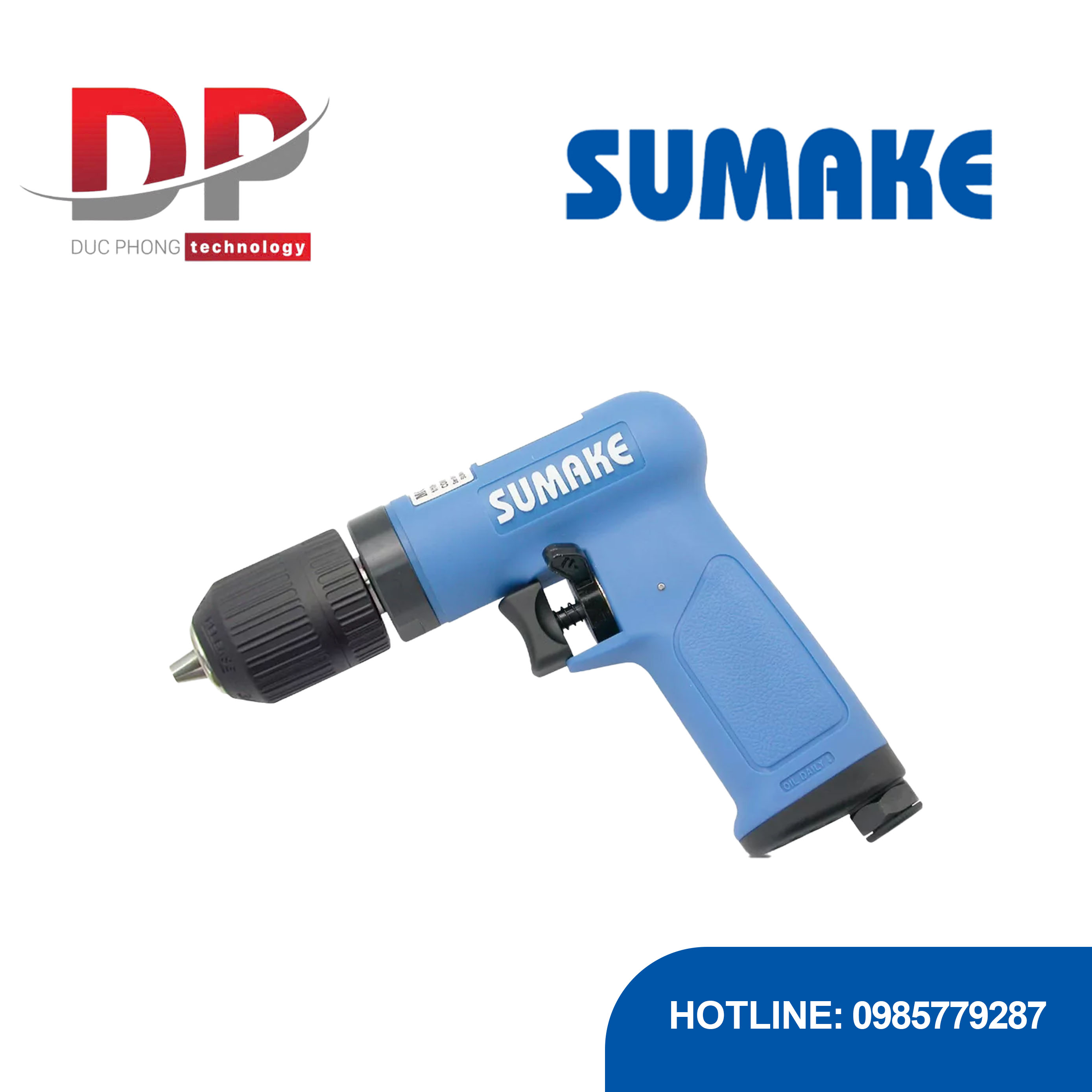 Máy khoan hơi mini đảo chiều, đầu kẹp 3/8 inch không chìa, Sumake ST-C210C