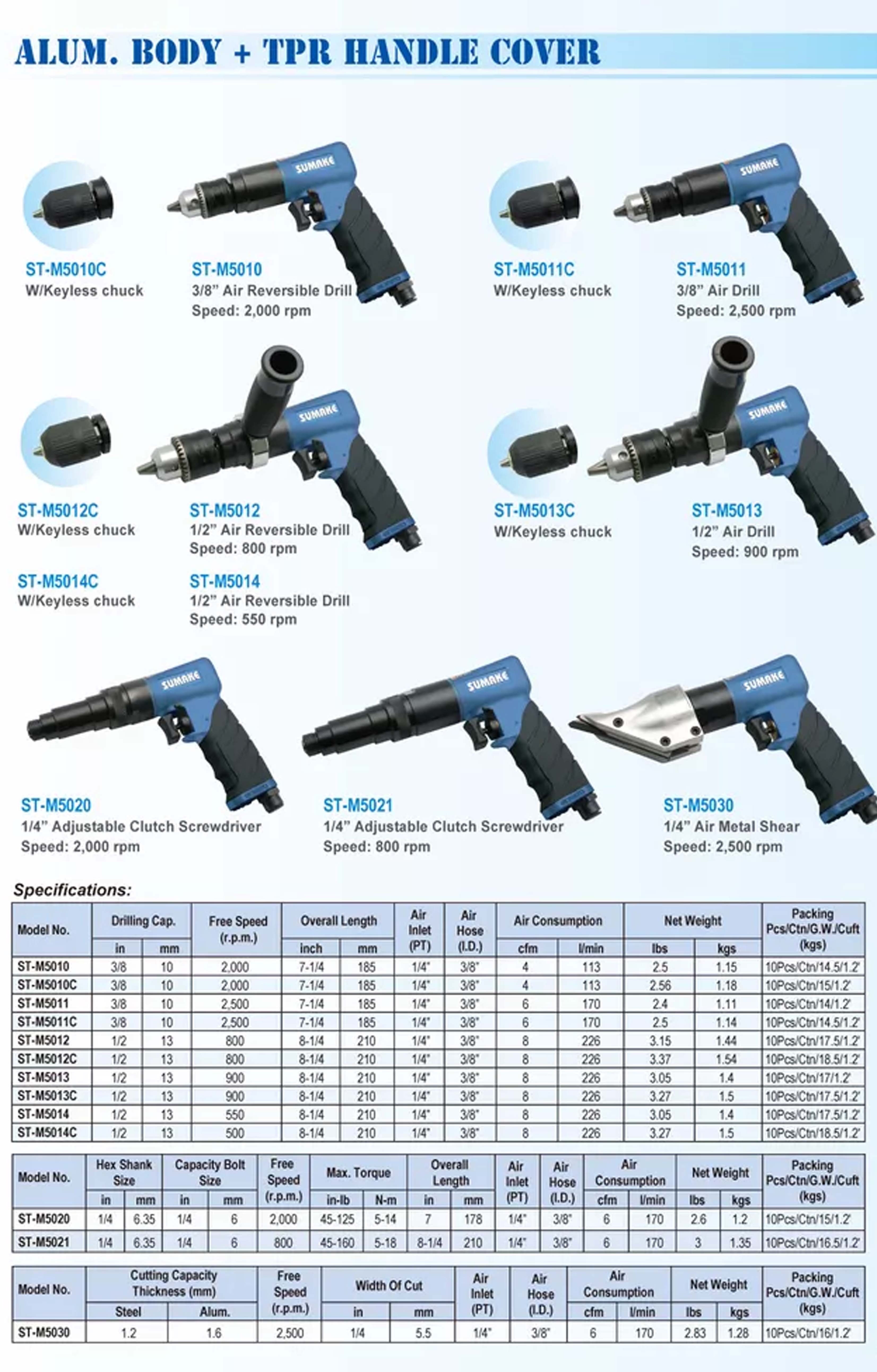 Máy khoan hơi, đầu kẹp 3/8 inch không chìa, Sumake ST-M5010C
