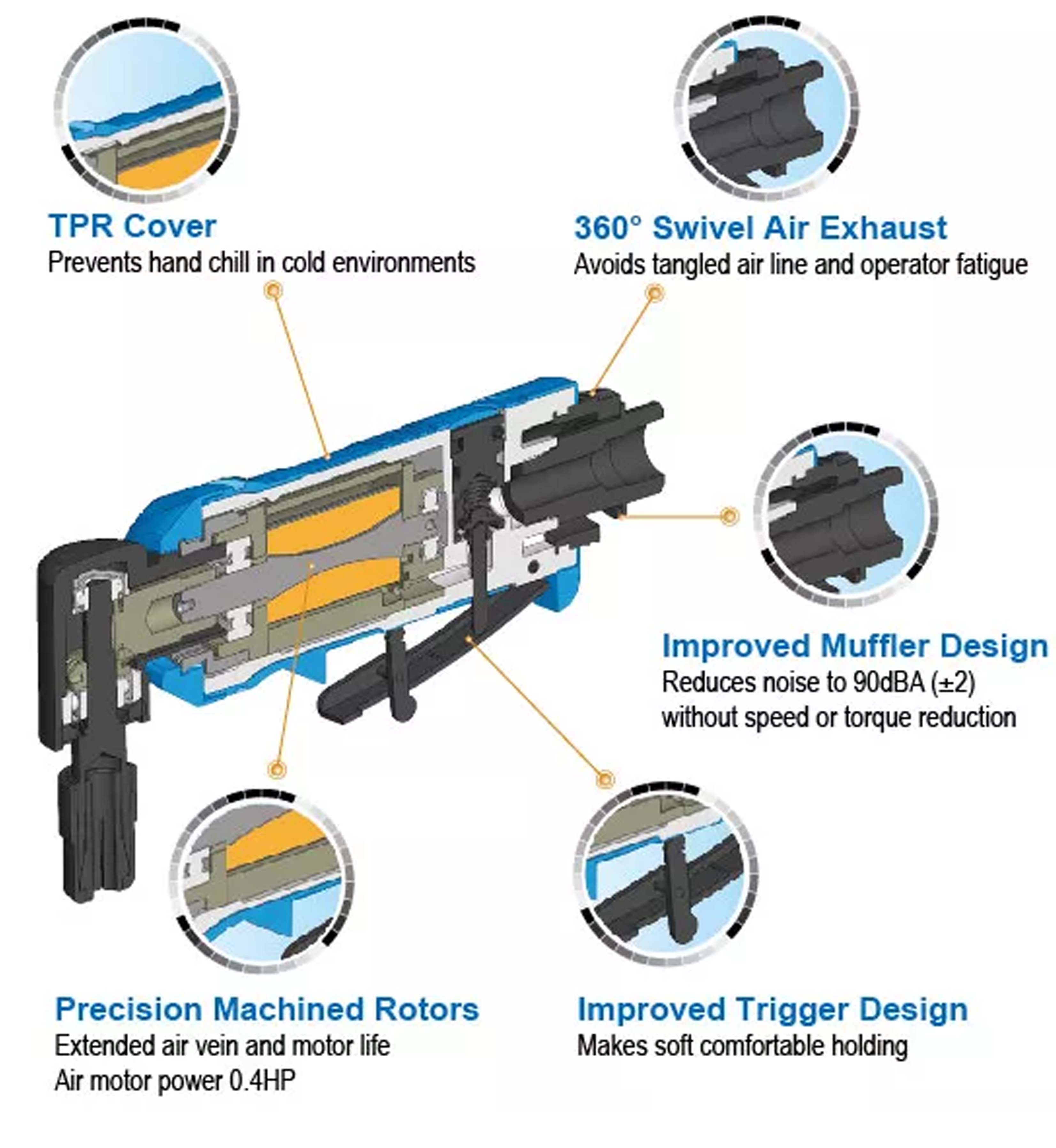 Máy khoan hơi thẳng đầu kẹp nhanh 3/8 inch, Sumake, ST-M5015C