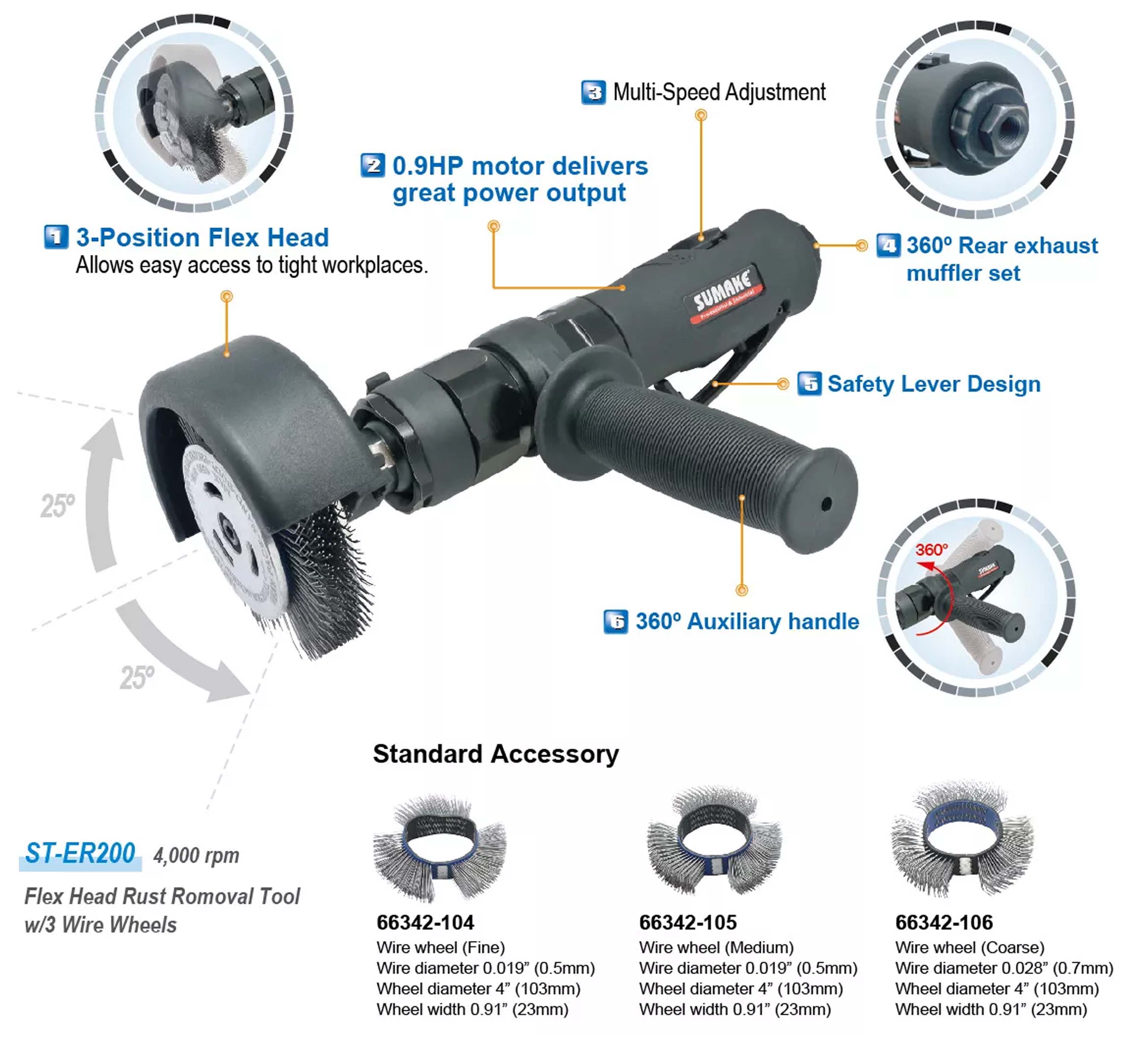 Máy loại bỏ gỉ sét đầu linh hoạt Sumake ST-ER200 (0.9 hp)