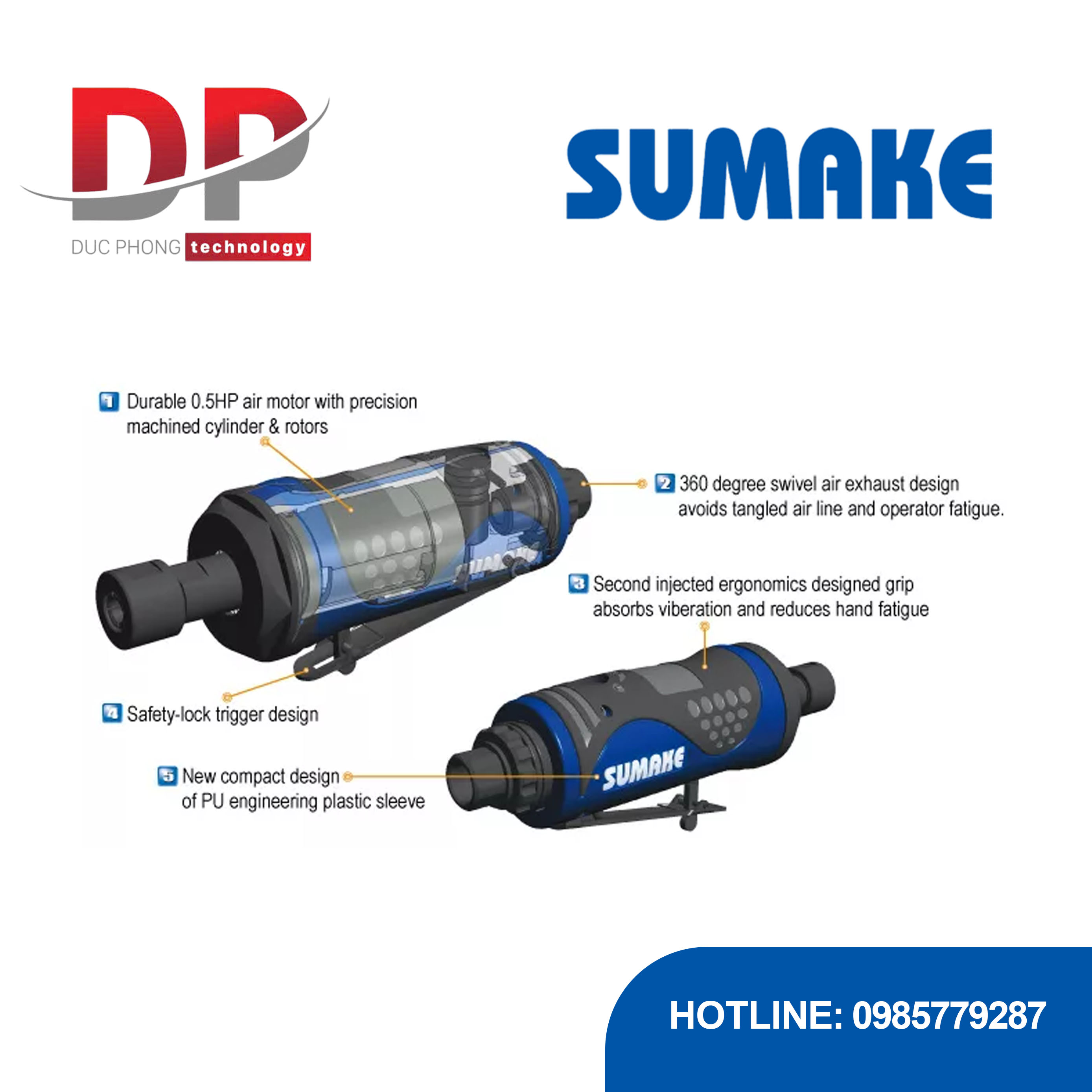 Máy mài hơi góc 6mm Sumake ST-DG1016L