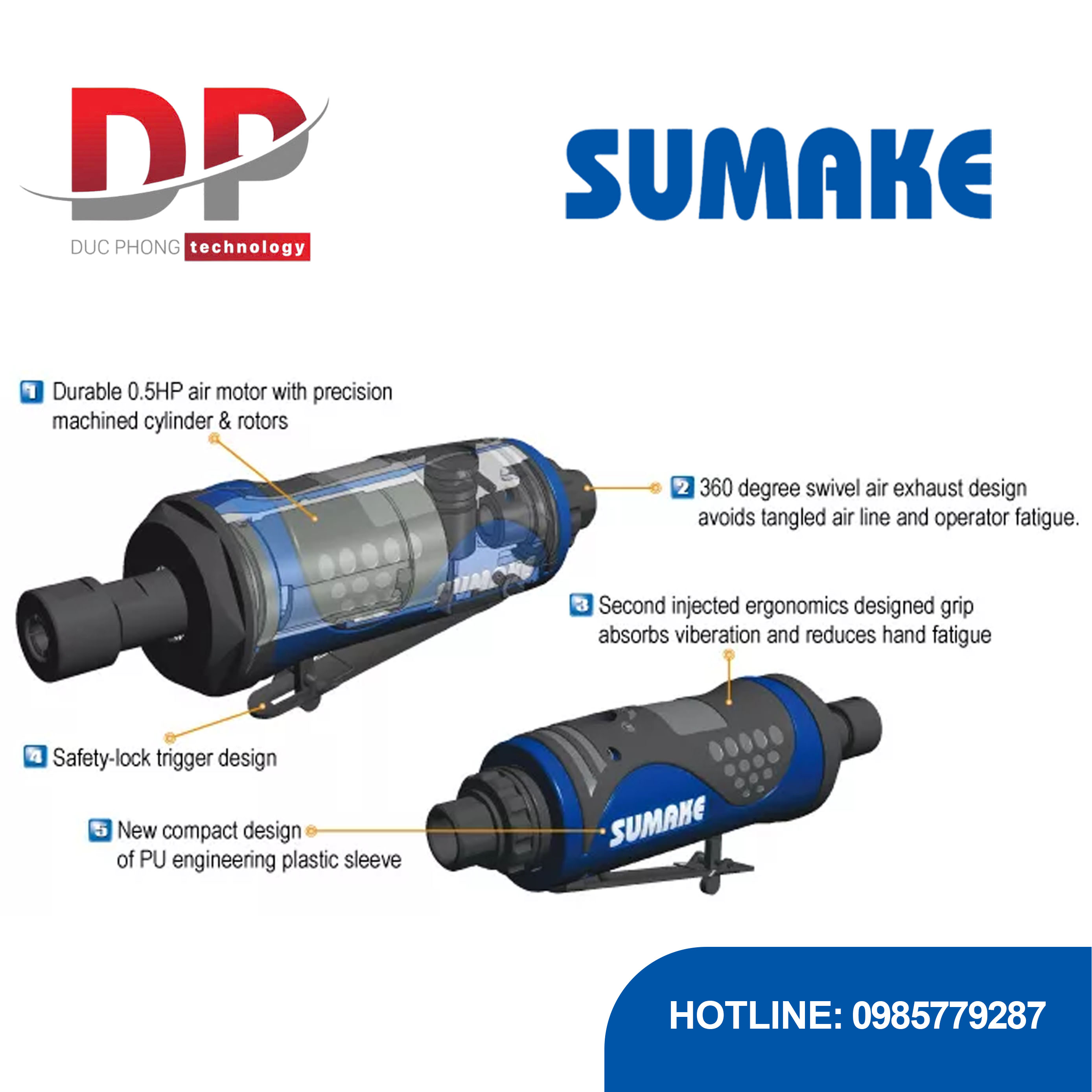 Máy mài hơi góc 6mm Sumake ST-DG1026L