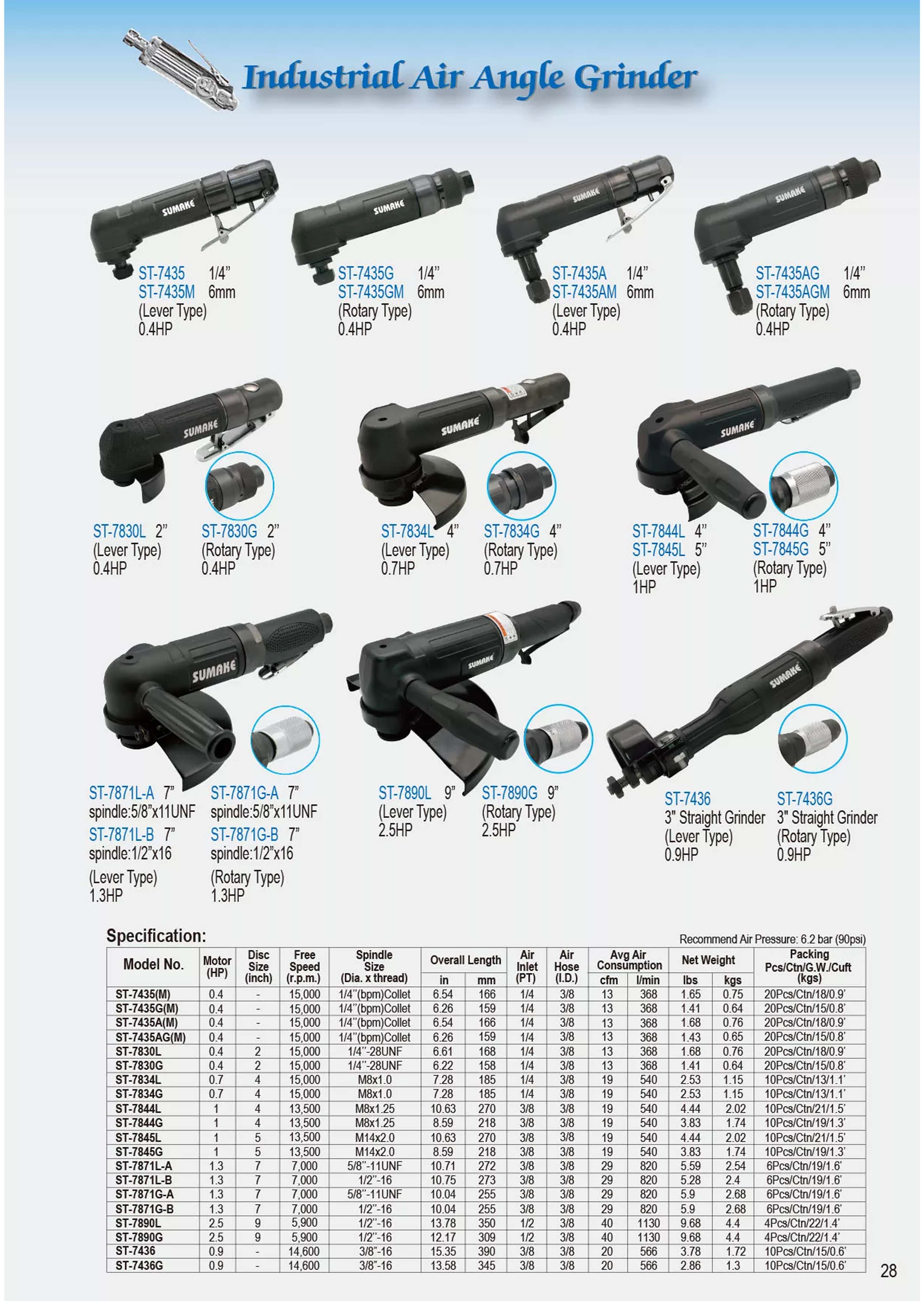Máy mài hơi góc, cần gạt công nghiệp Sumake ST-7435(M)