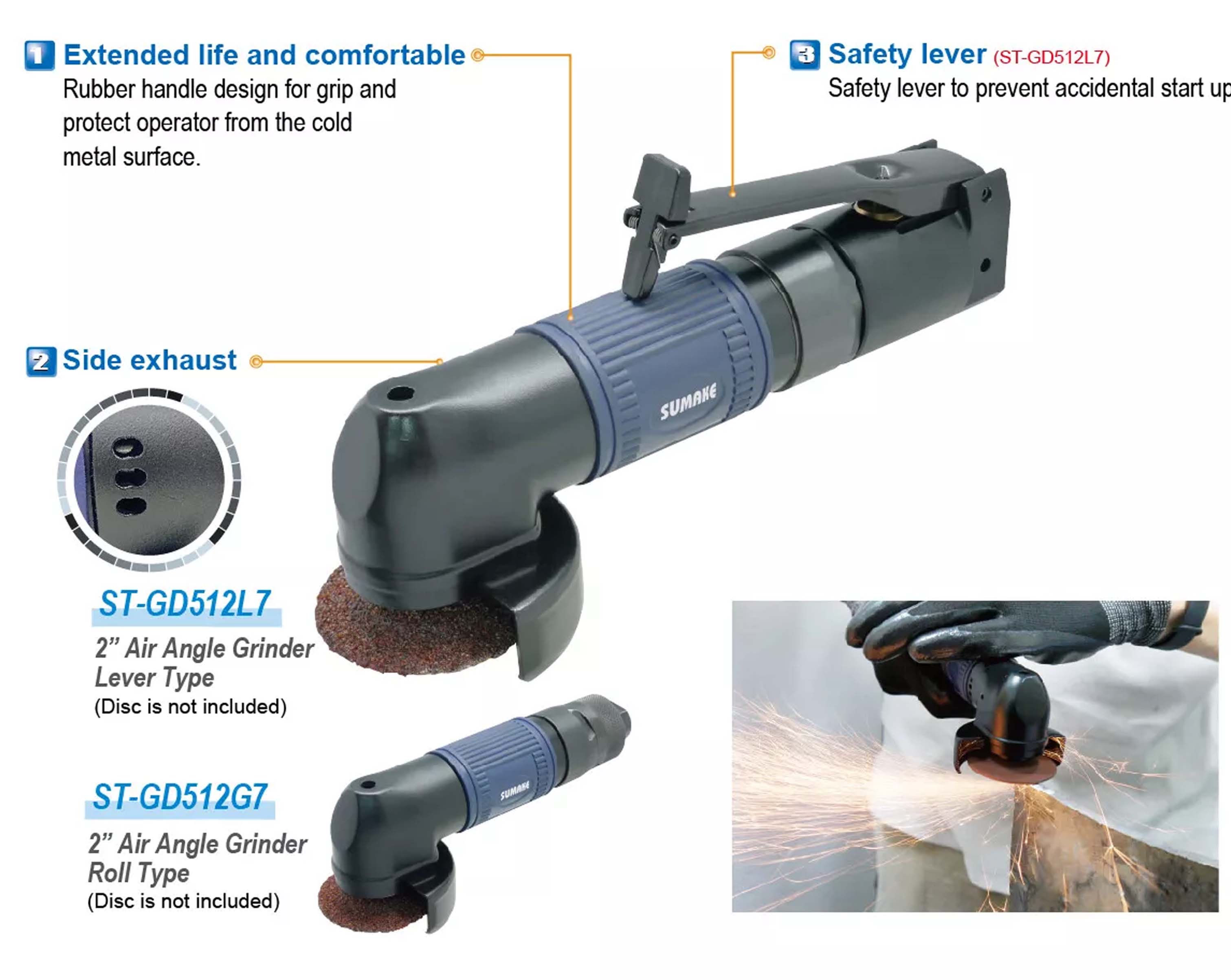 Máy mài hơi góc công nghiệp 2 inch, Sumake ST-GD512L7/ST-GD512G7