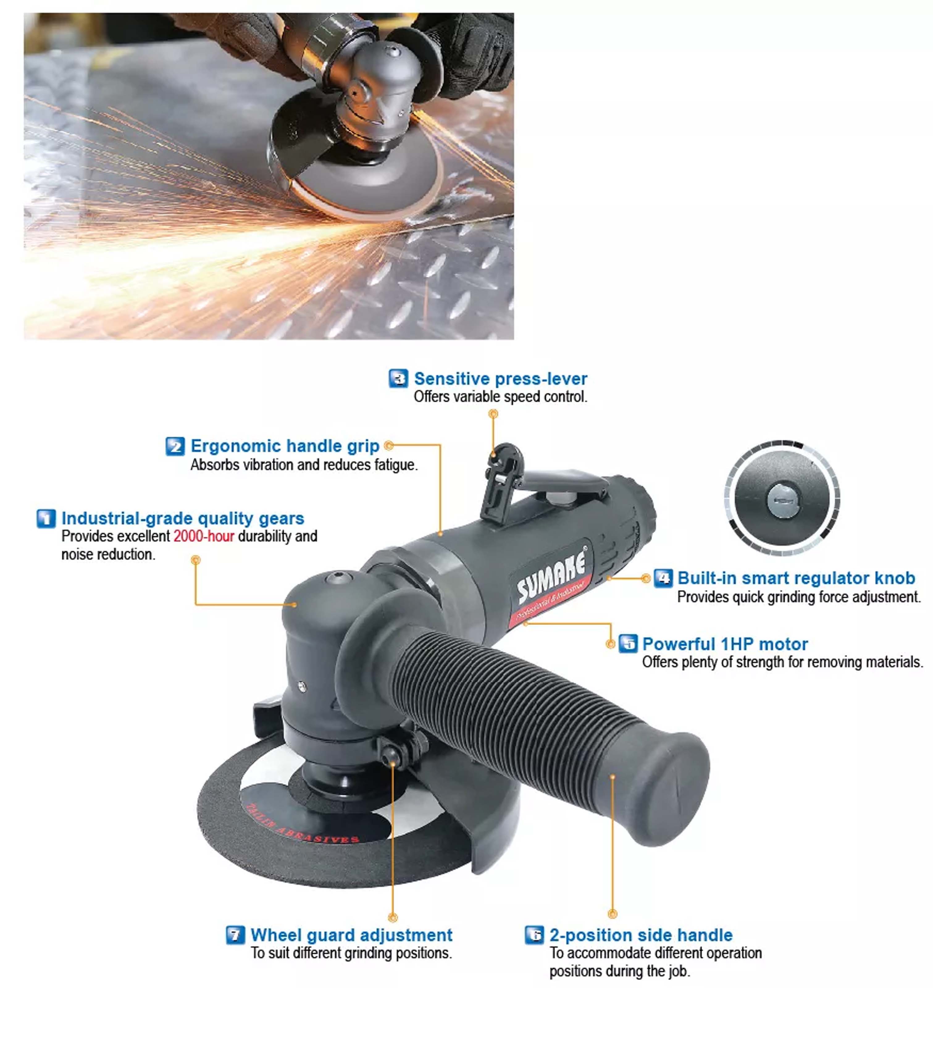 Máy mài hơi góc công nghiệp 4-1/2 inch, Sumake ST-GD100L