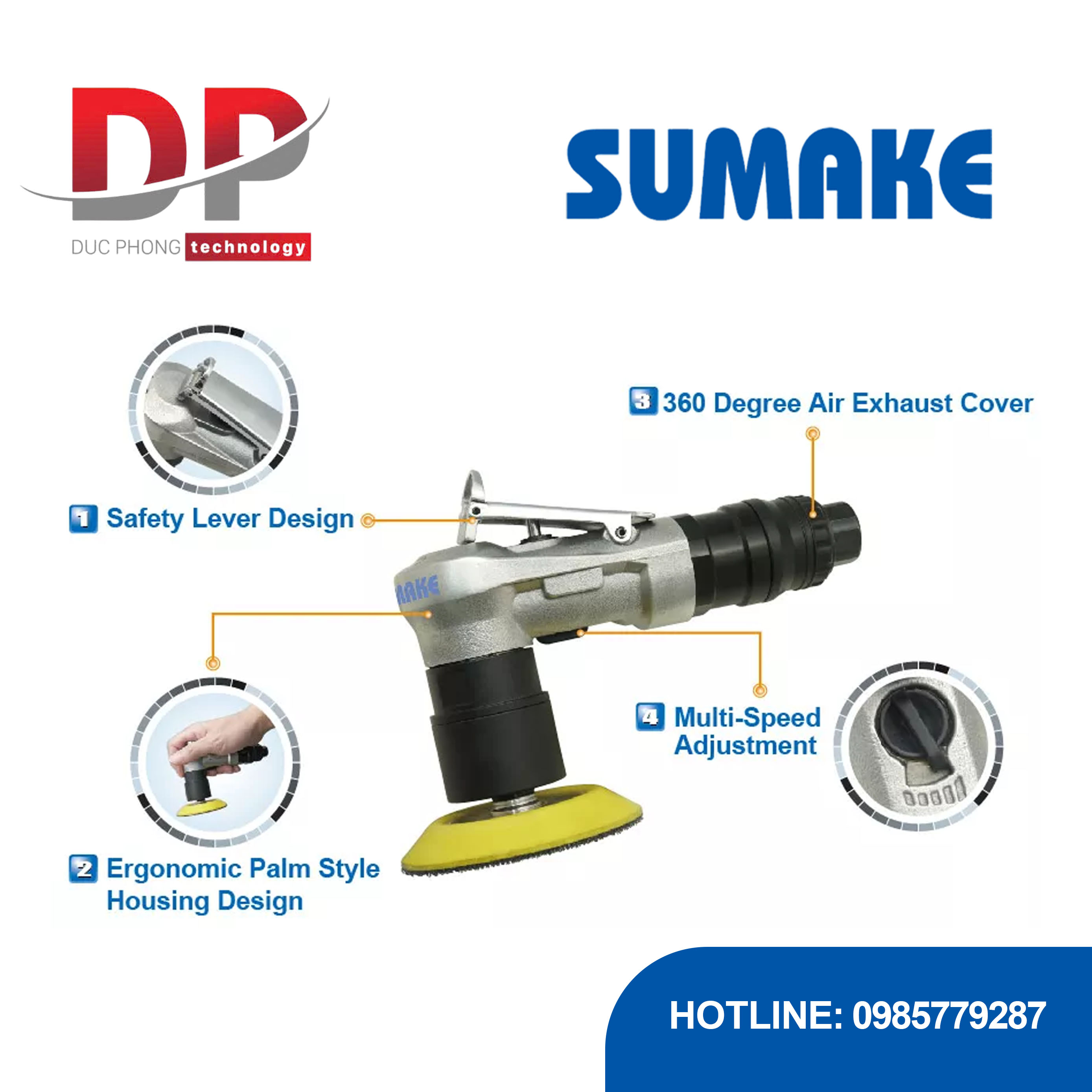 Máy mài hơi góc mini cầm tay Sumake ST-DG1102L, đầu kẹp 1/4 inch