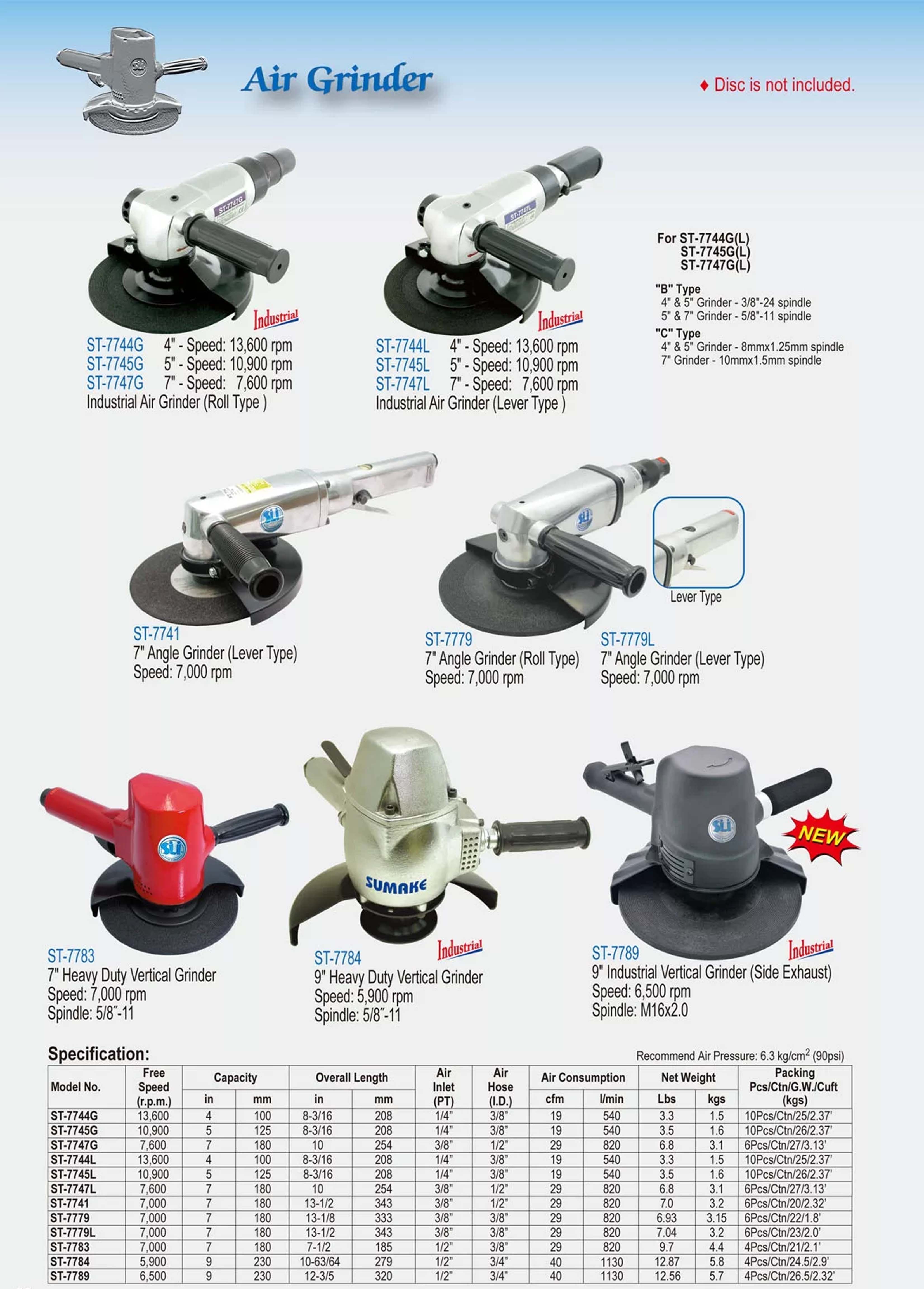 Máy mài hơi góc, Sumake ST-7779, loại cuộn, 7 inch