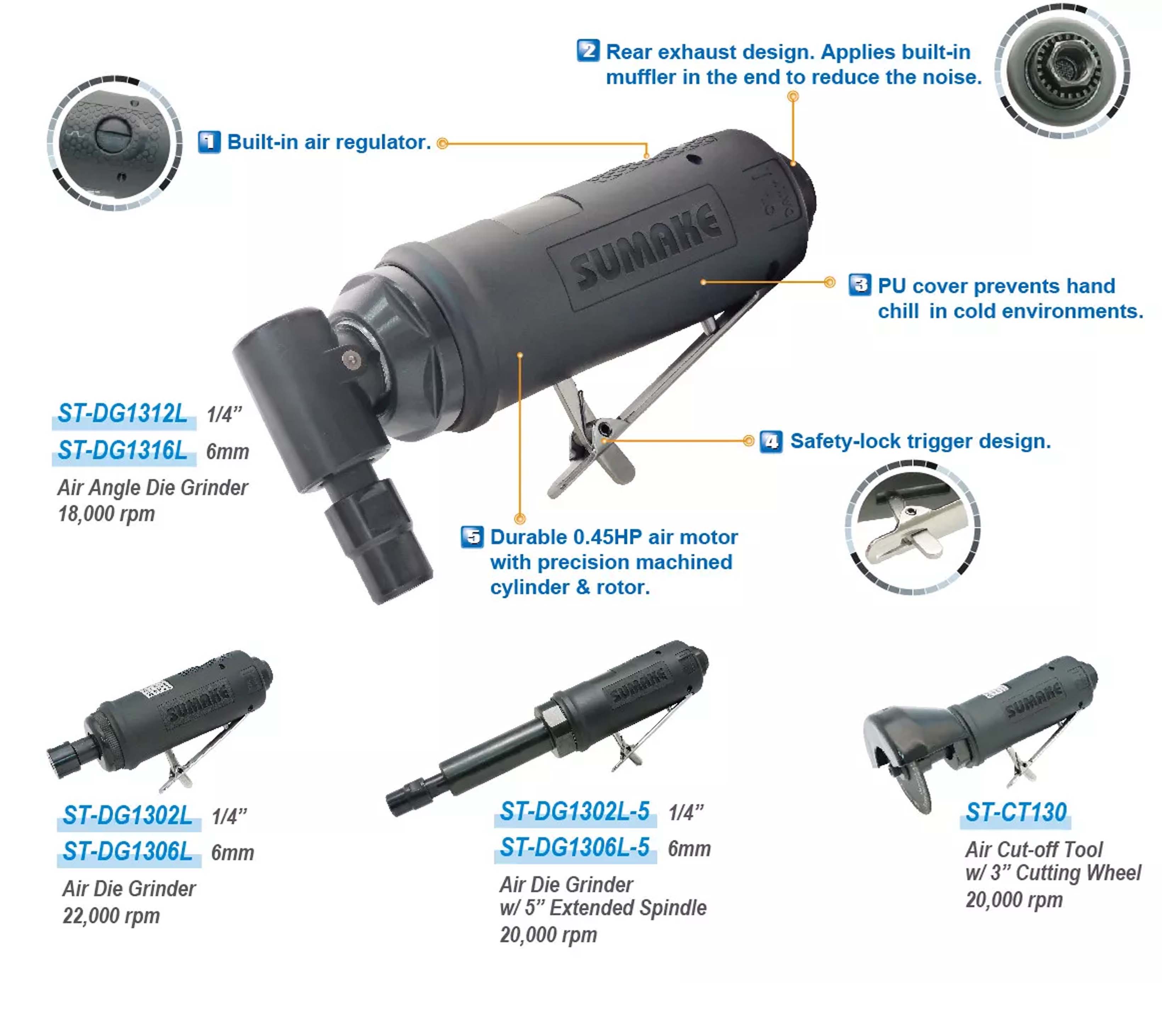 Máy mài hơi góc Sumake ST-DG1312L, 0.45 HP