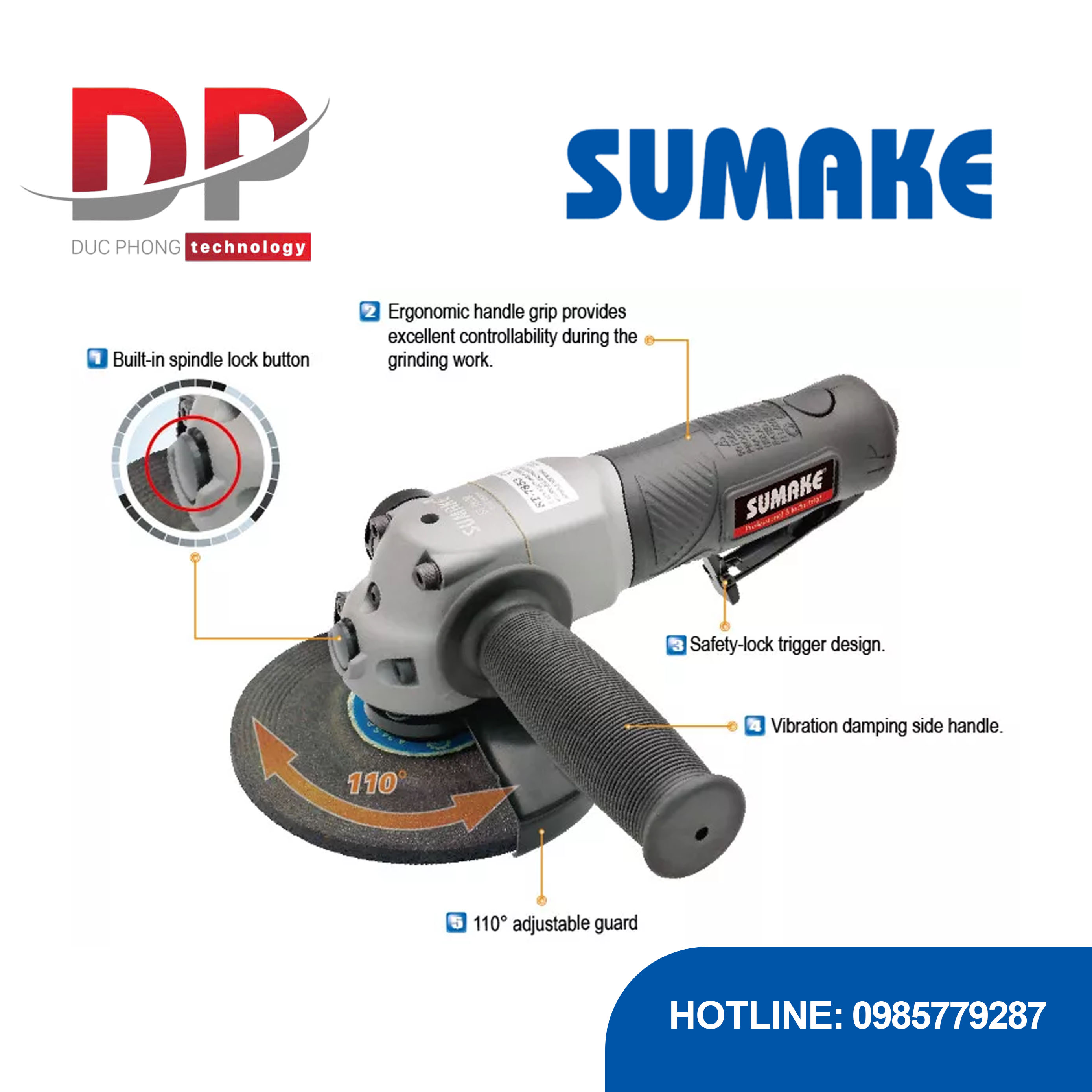 Máy mài hơi góc tải nặng 5 inch, Sumake ST-7853R series