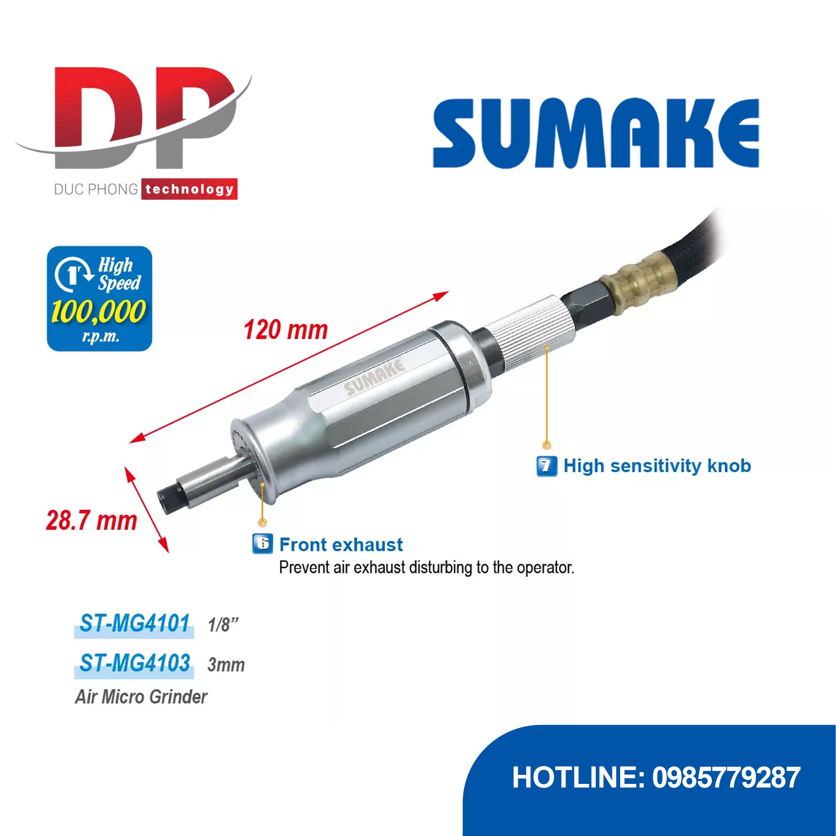 Máy mài hơi siêu nhỏ dẫn động tua bin không dầu công nghiệp Sumake ST-MG4101