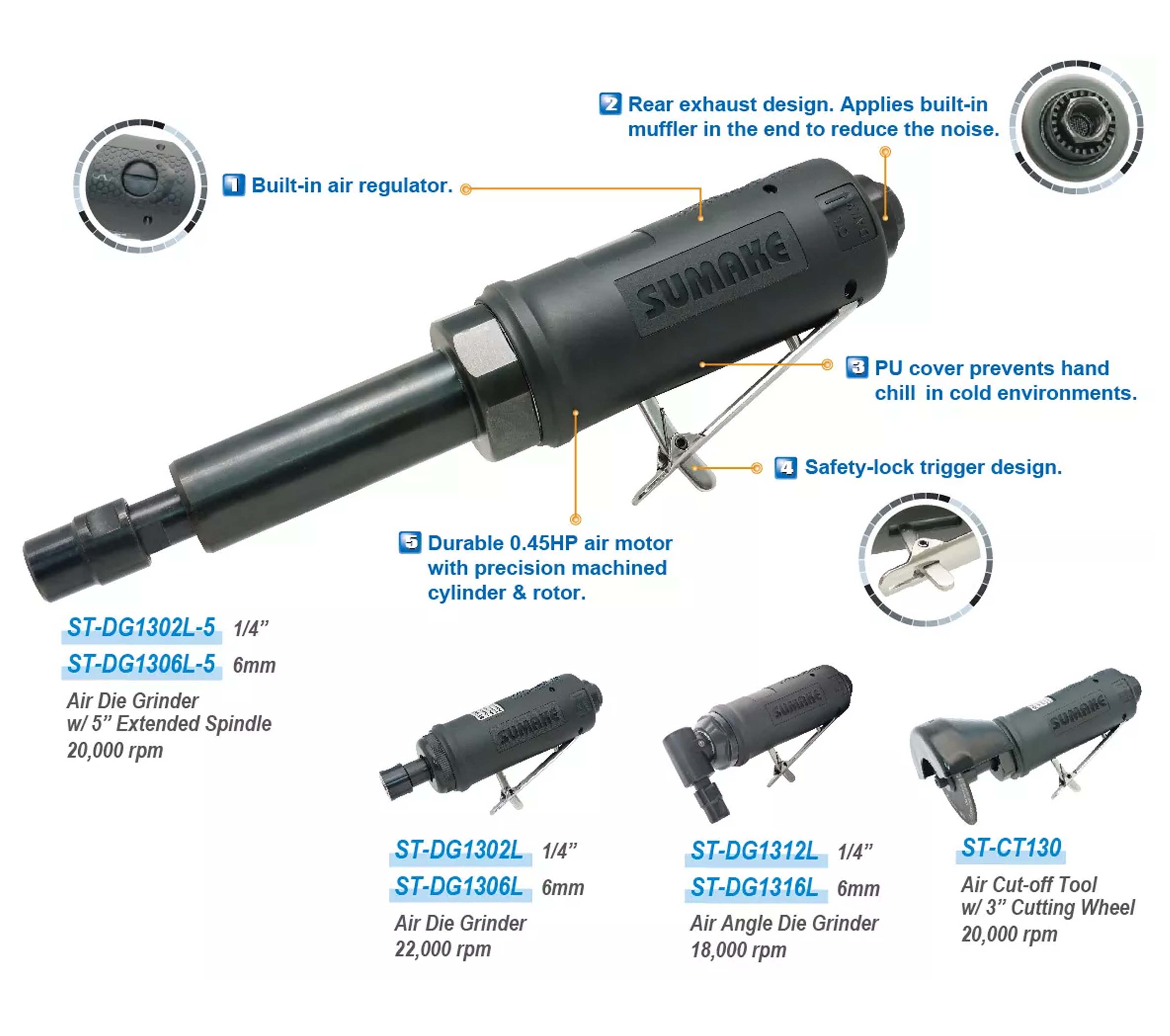 Máy mài hơi góc Sumake ST-DG1312L, 0.45 HP