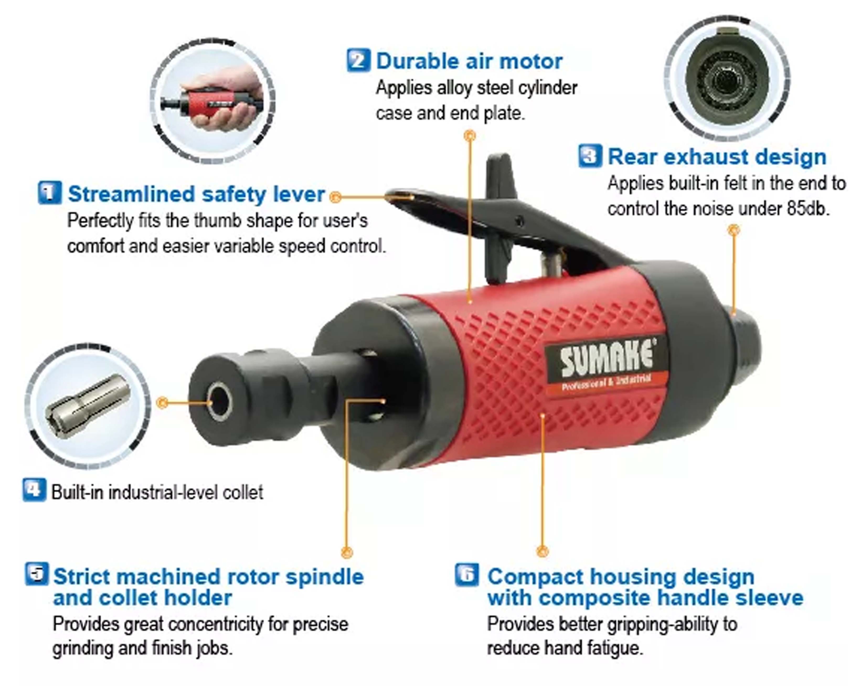 Máy mài hơi Sumake ST-DG5302L, đầu kẹp 1/4 inch, công suất 0.4 HP