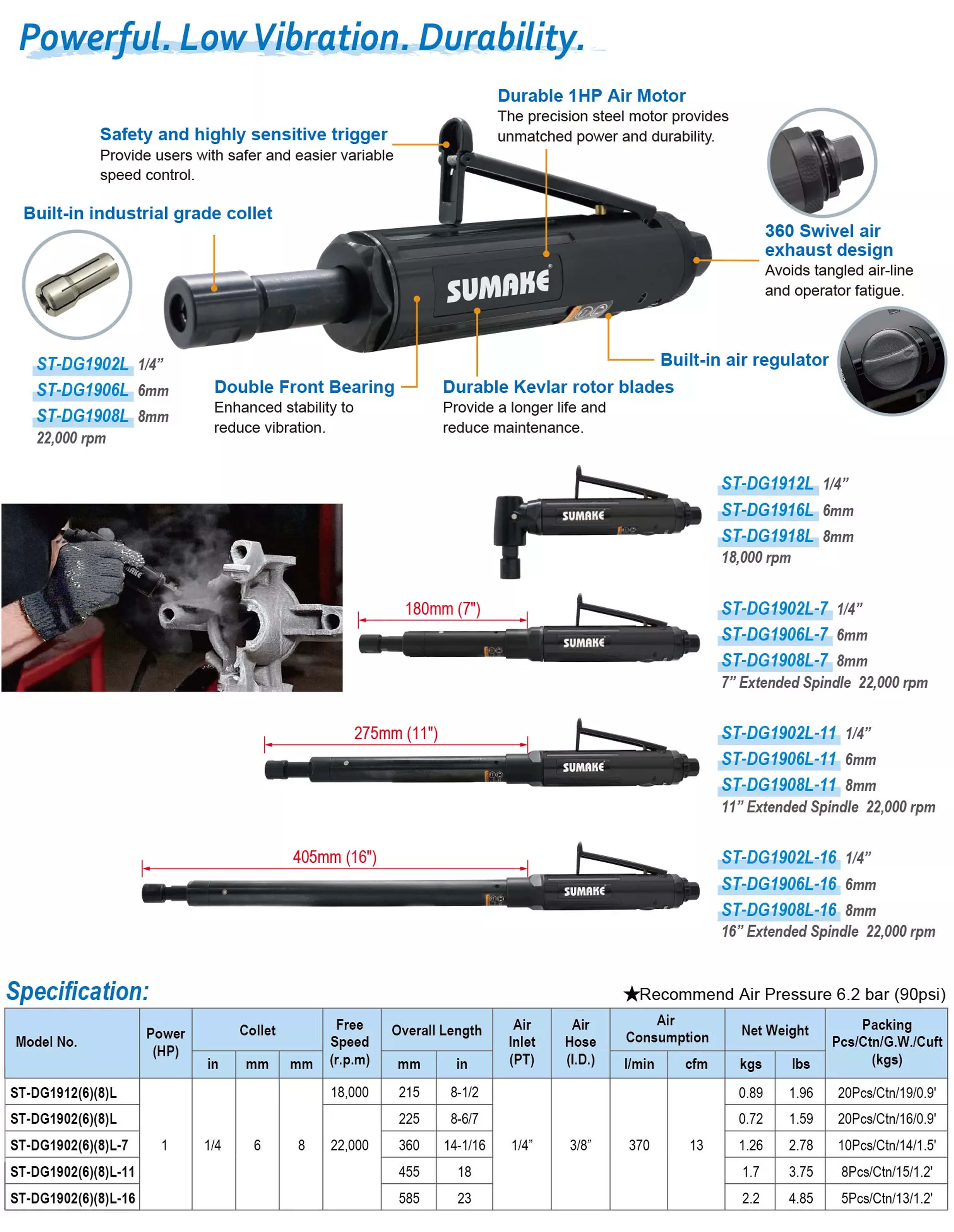 Máy mài khuôn hơi 1HP công nghiệp, Sumake ST-DG1902L