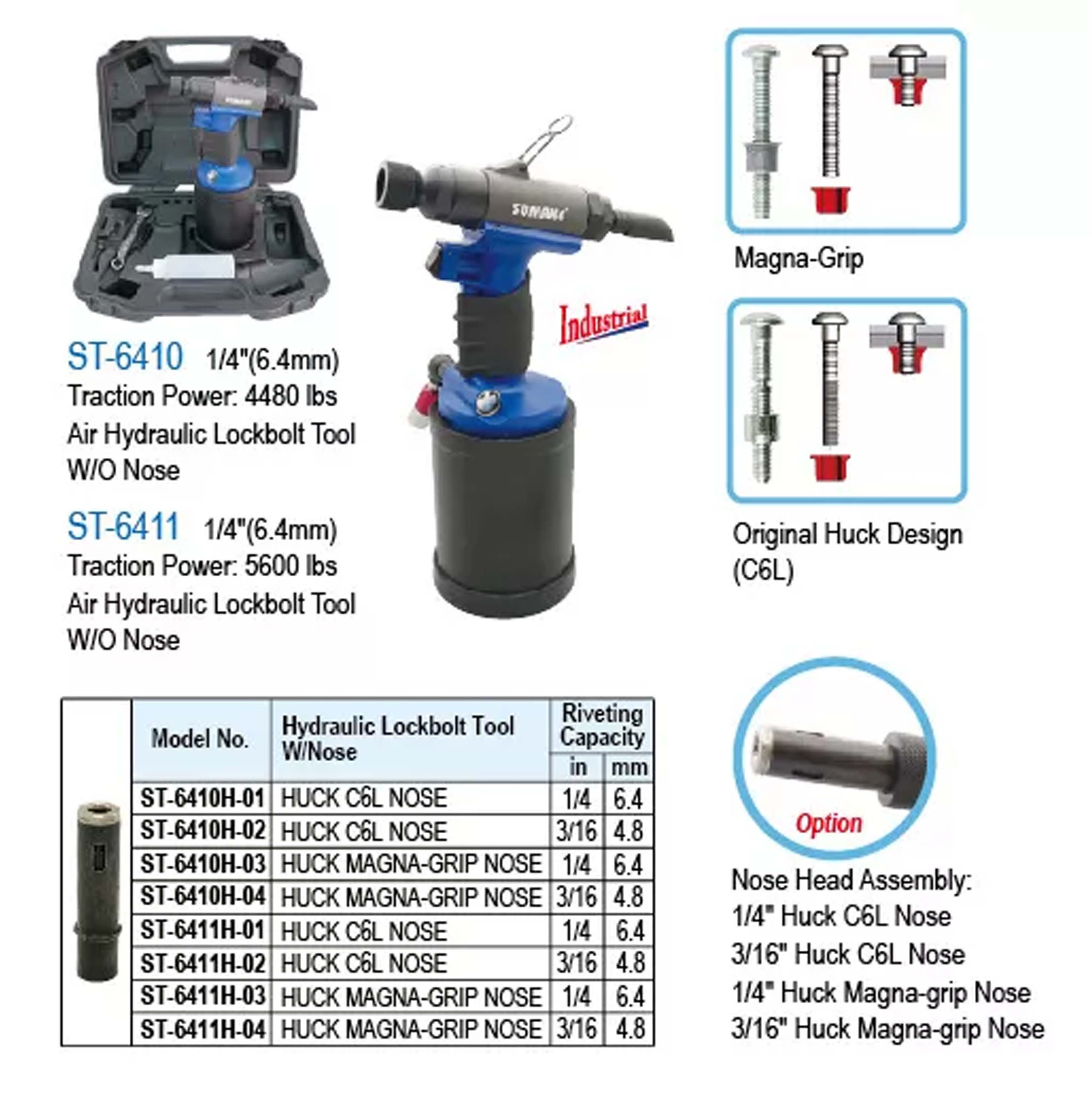 Máy rút chốt khóa hơi thủy lực không kèm đầu kẹp (Nose) Sumake ST-6410 1/4 inch