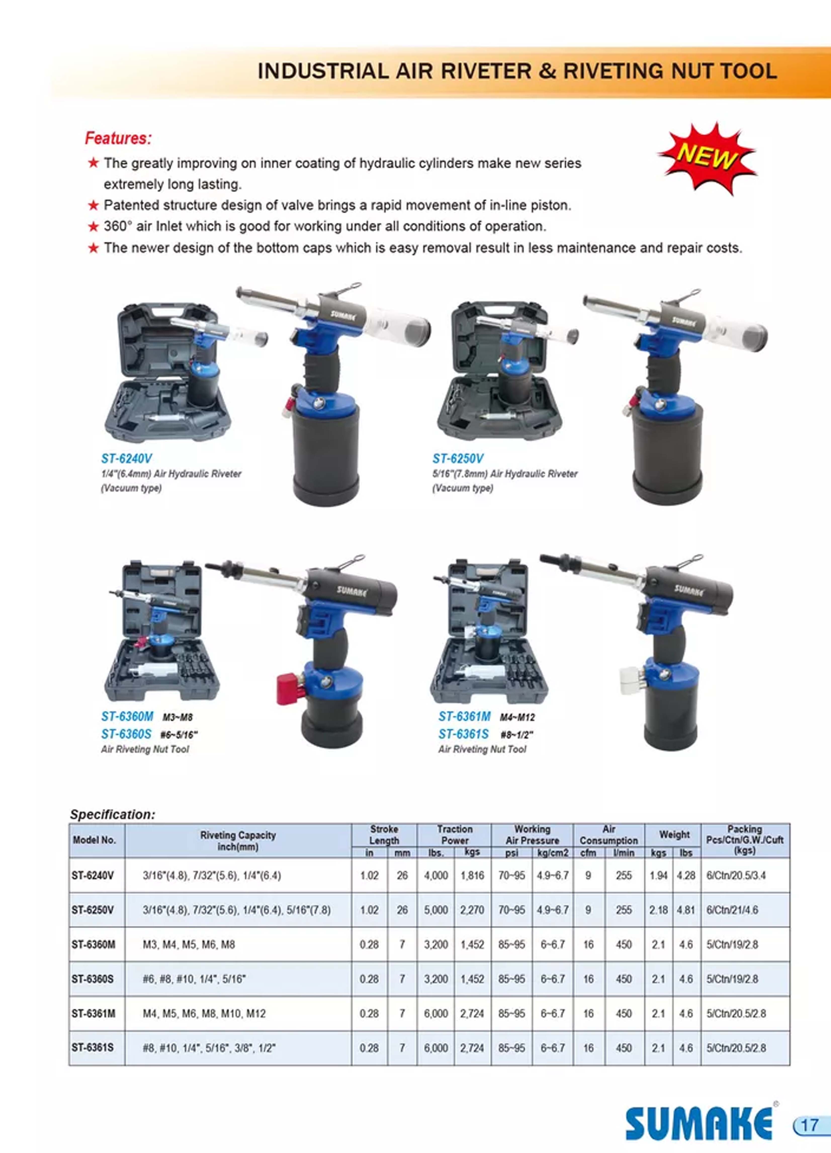 Máy rút đinh tán hơi thủy lực có hút chân không Sumake ST-6250V 5/16 inch (7.8 mm)