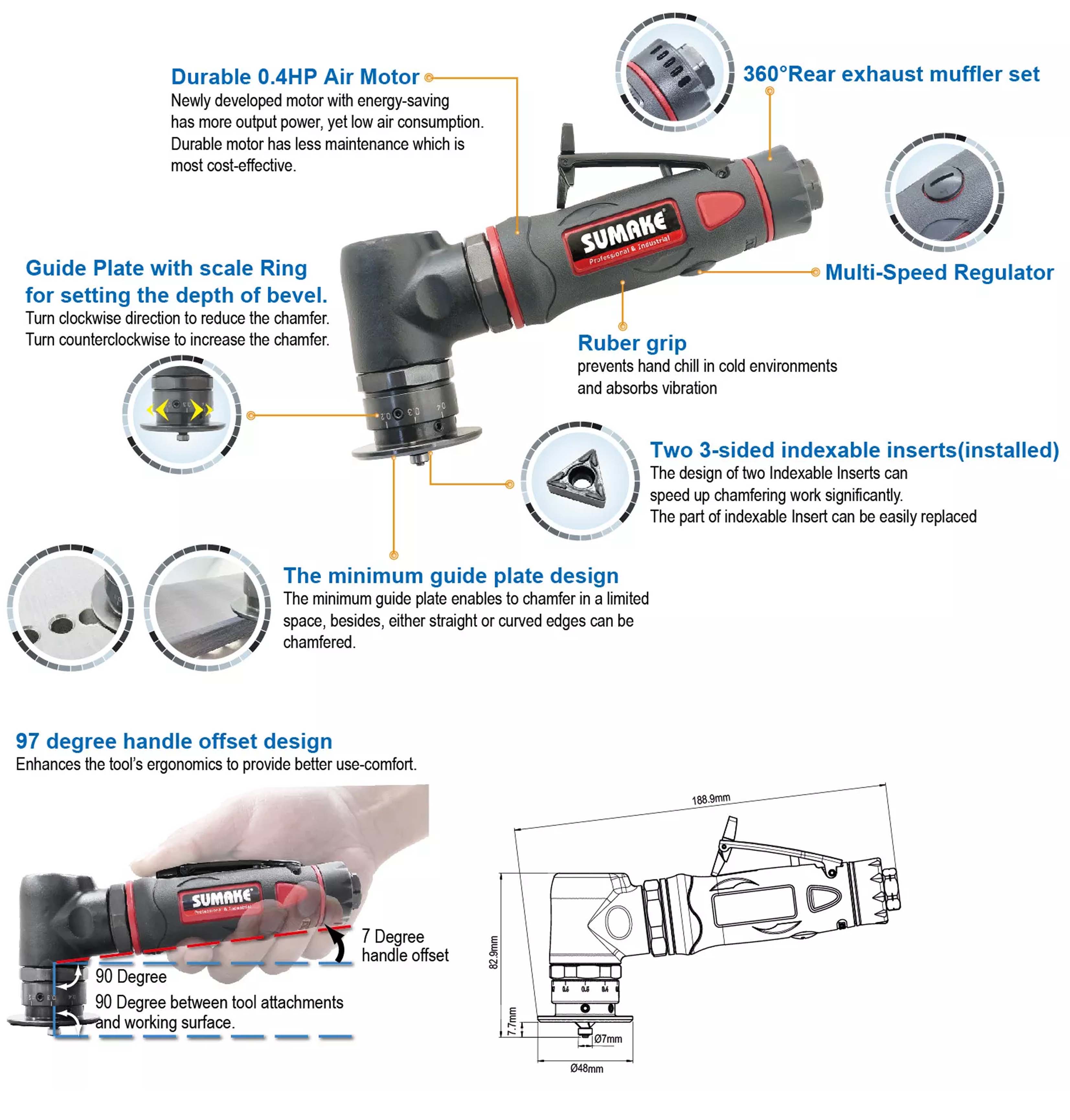 Máy vát cạnh hơi Sumake ST-CM110, góc vát 97 độ, 28.000 vòng/phút
