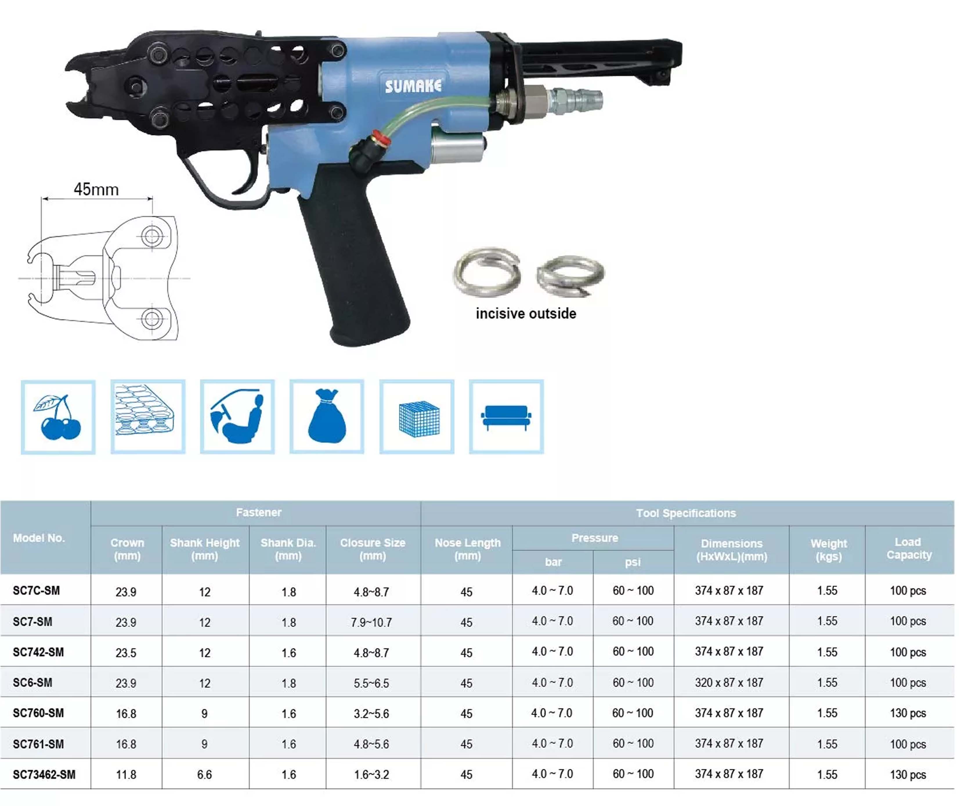 Súng bắn đai chữ C Sumake SC7C series, mũi 45mm