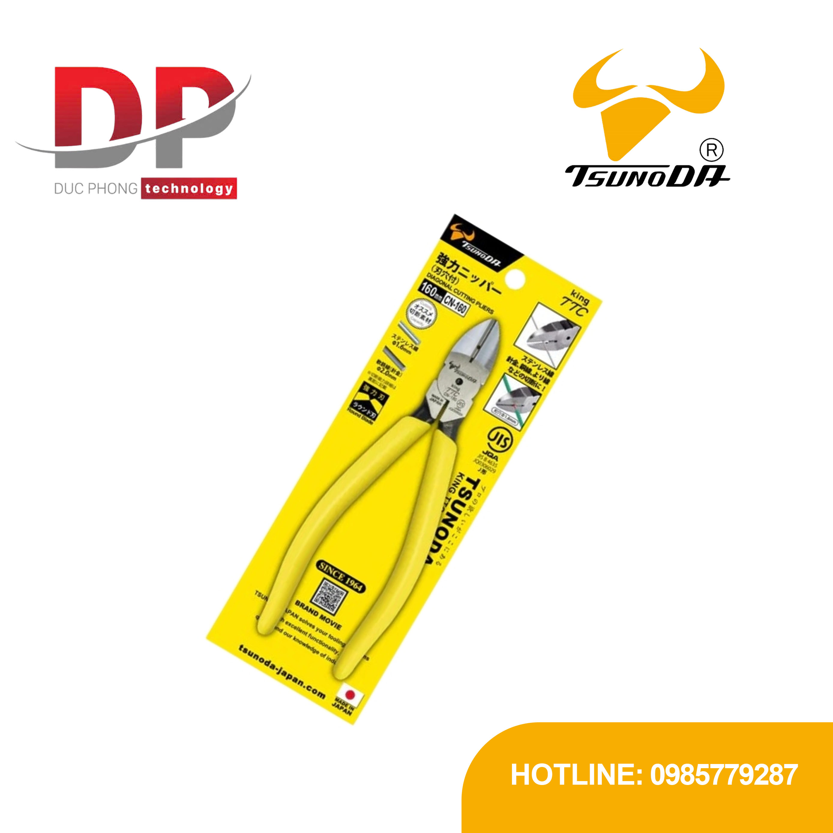 Kìm cắt cạnh 6 inch Tsunoda CN-160 | Có lỗ tuốt dây