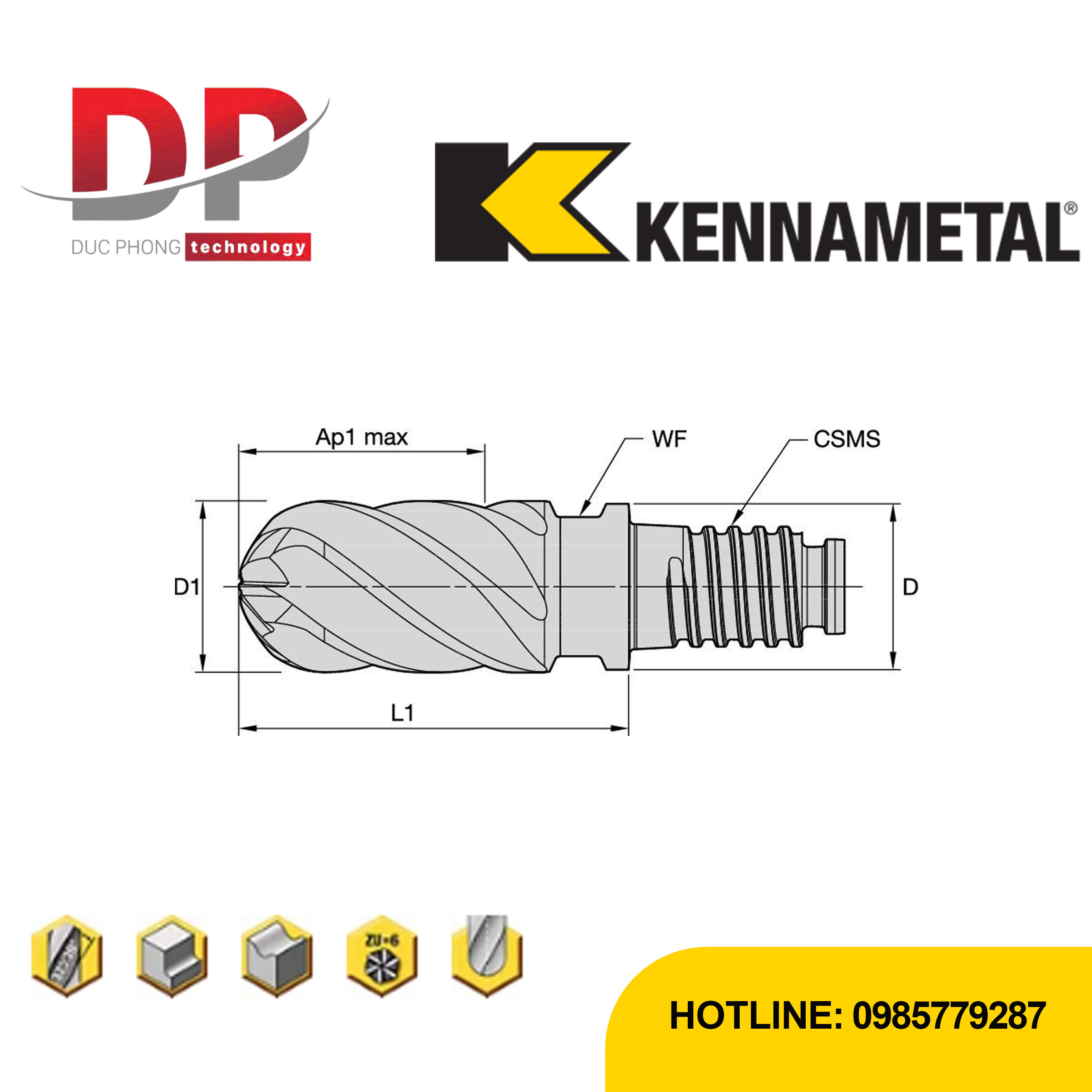 Thông số kỹ thuật dao phay ngón kennametal