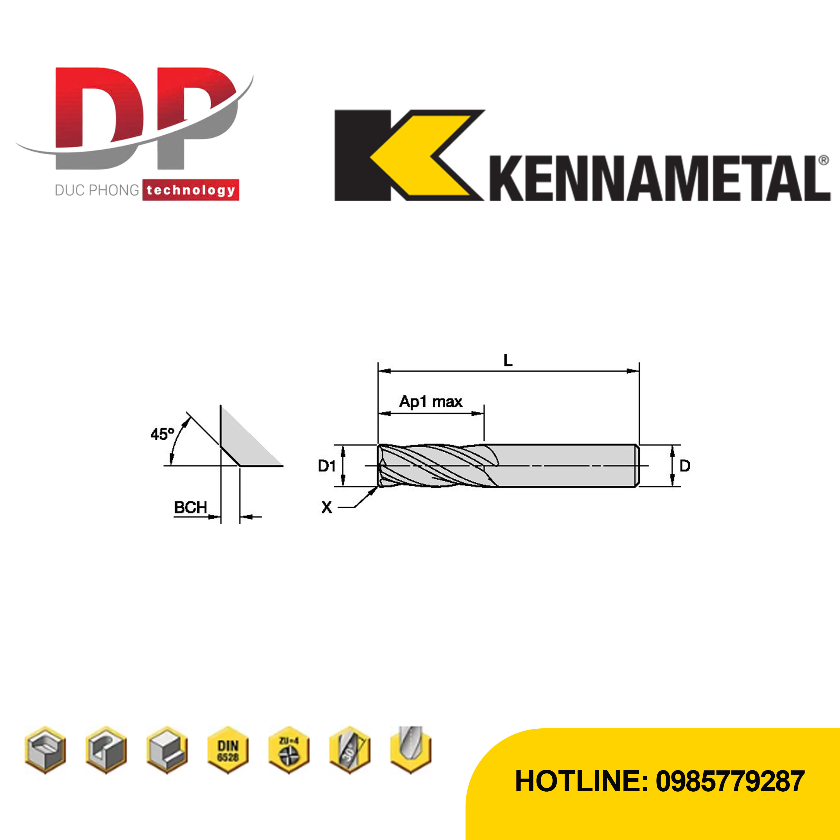 Thông số kỹ thuật dao phay ngón kennametal