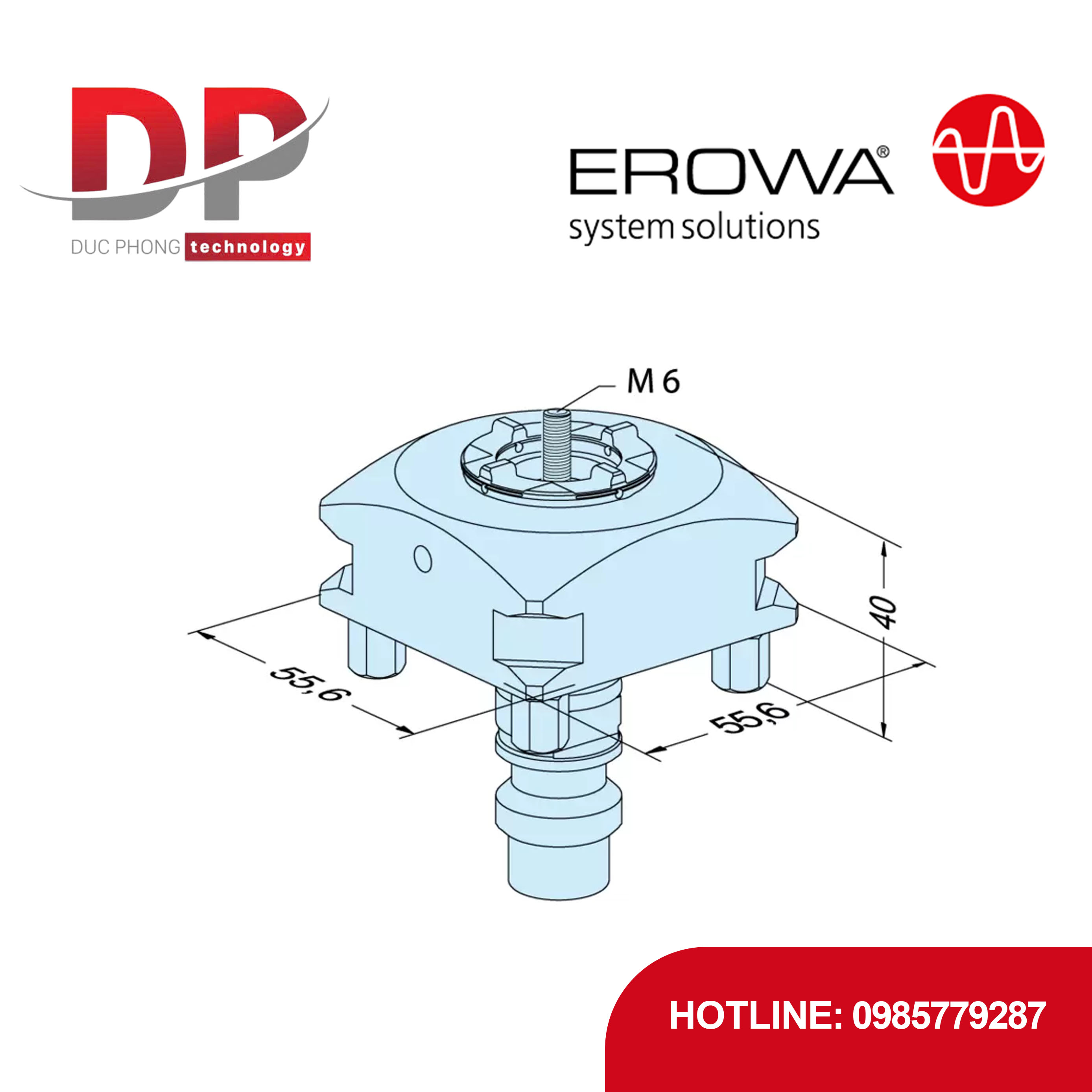 Adapter EROWA ER-094046 Compact ITS 50 C, khóa bu lông, chống ăn mòn, cho EDM/WEDM