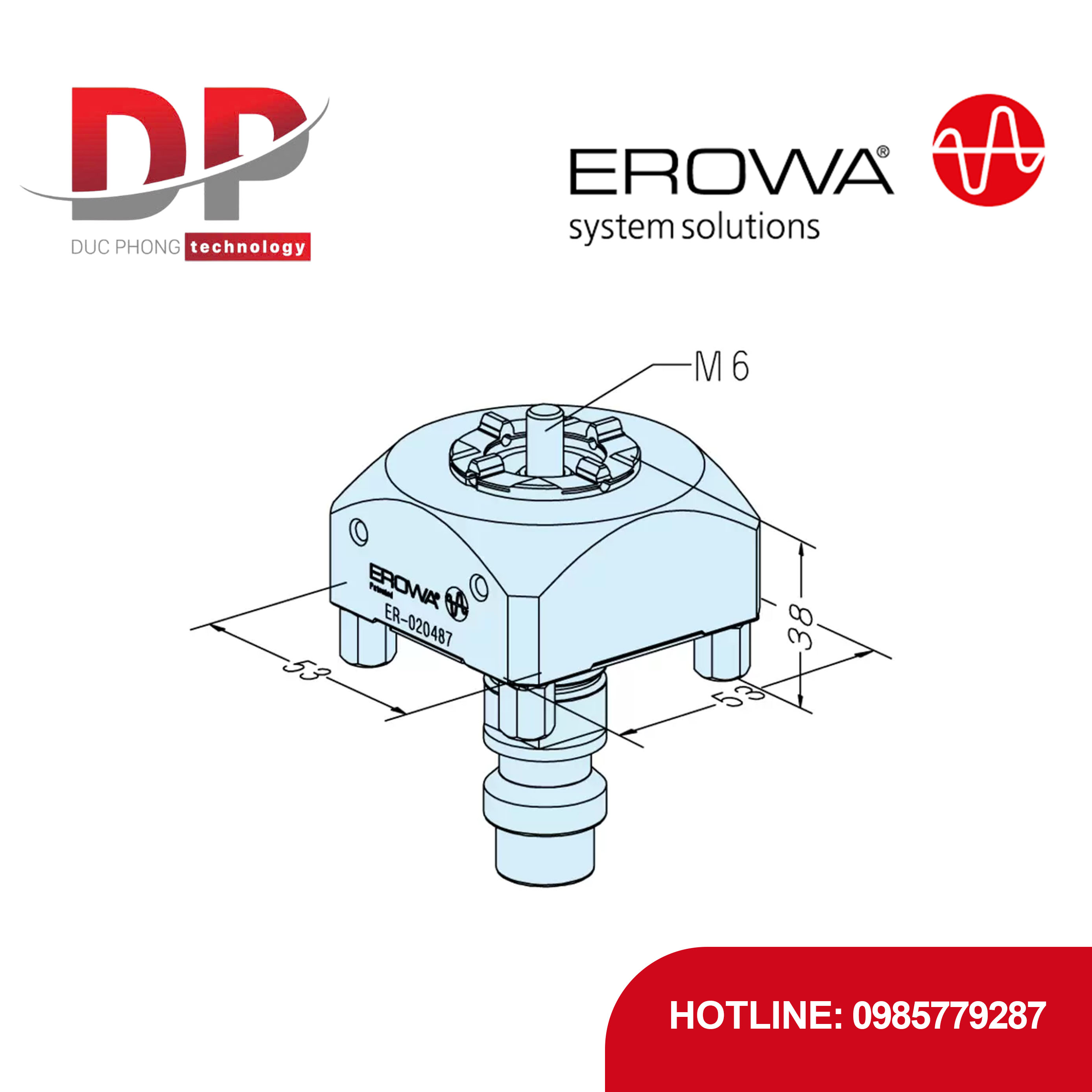 Adapter EROWA ER-020487 Compact ITS 50, khóa bu lông trung tâm, chống ăn mòn