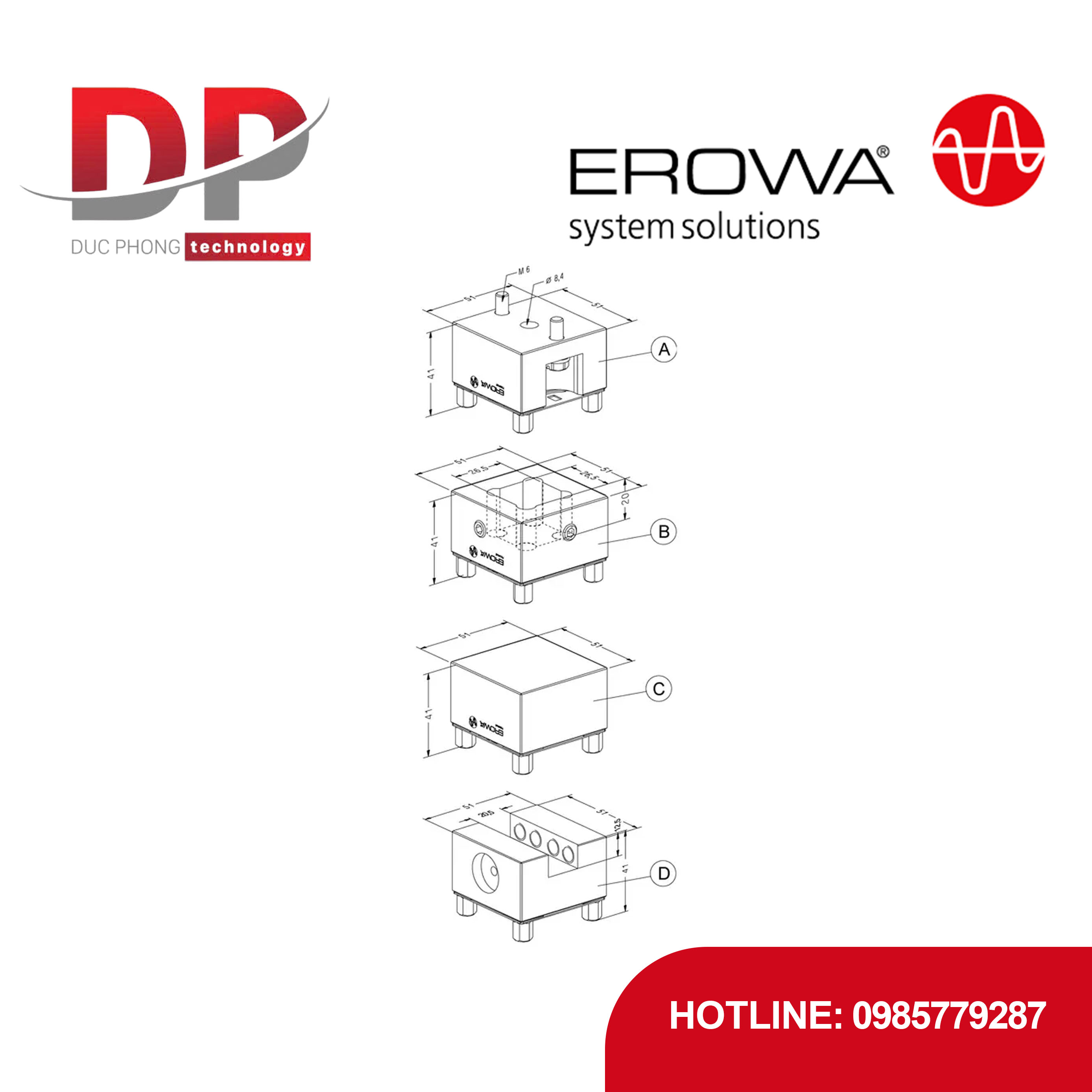 Bộ đế điện cực EROWA ER-044099 ITS, 4 loại cơ bản, chống ăn mòn