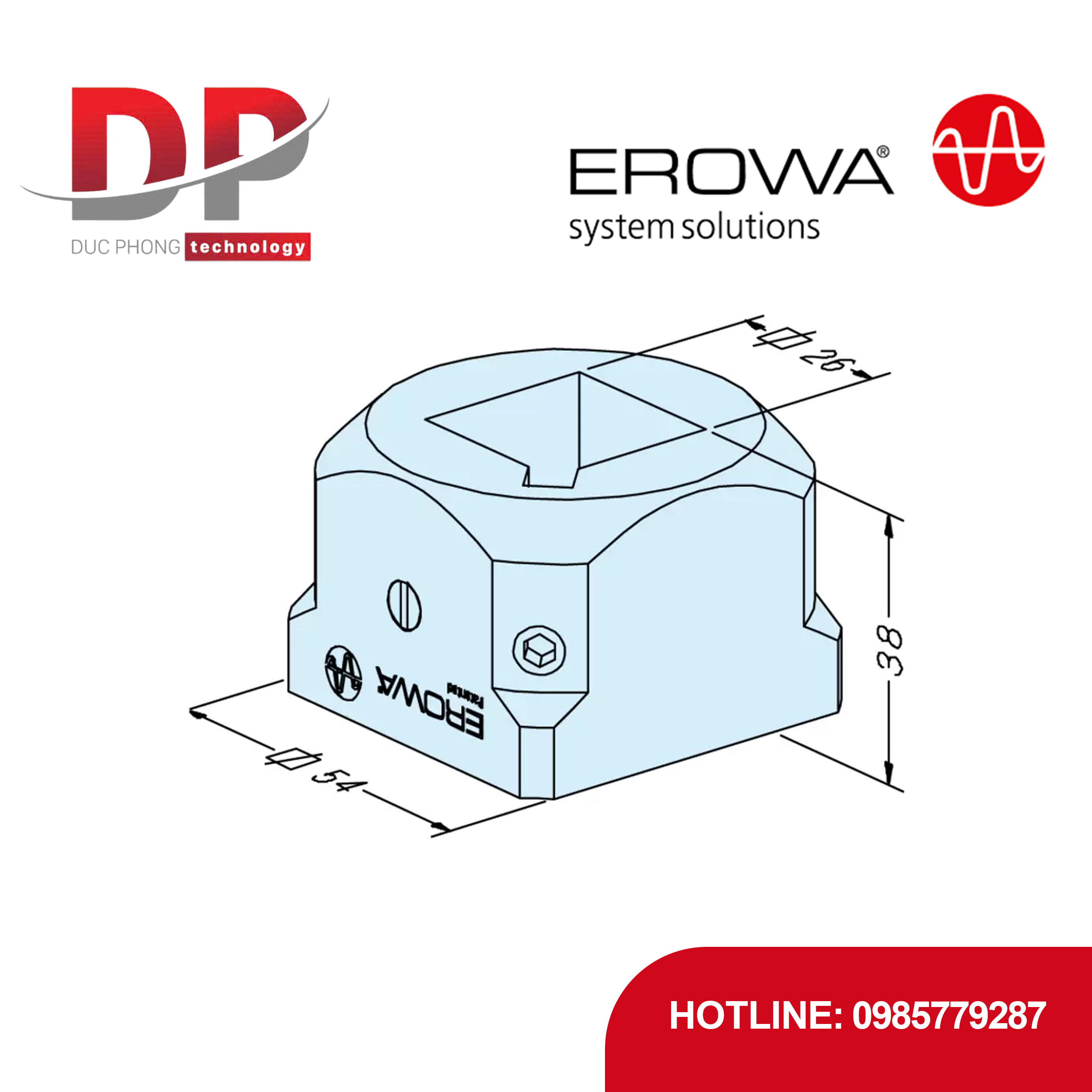 Bộ phận trước EROWA ER-010622 Đế giữ vuông 25, lắp đặt đồ gá nhiều chi tiết