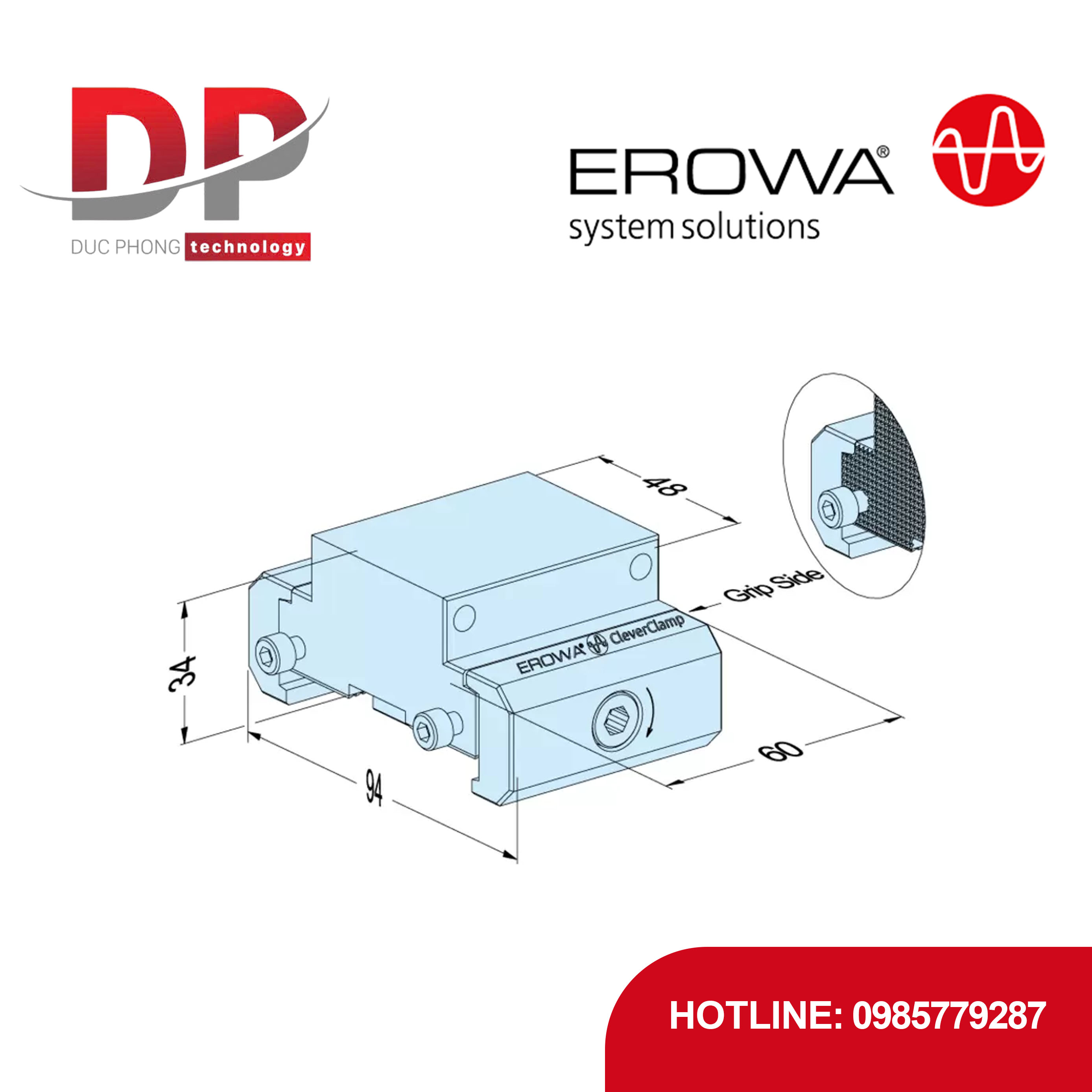 Chi tiết chặn EROWA ER-099272 Flat/Grip, CleverClamp, thép tôi cứng