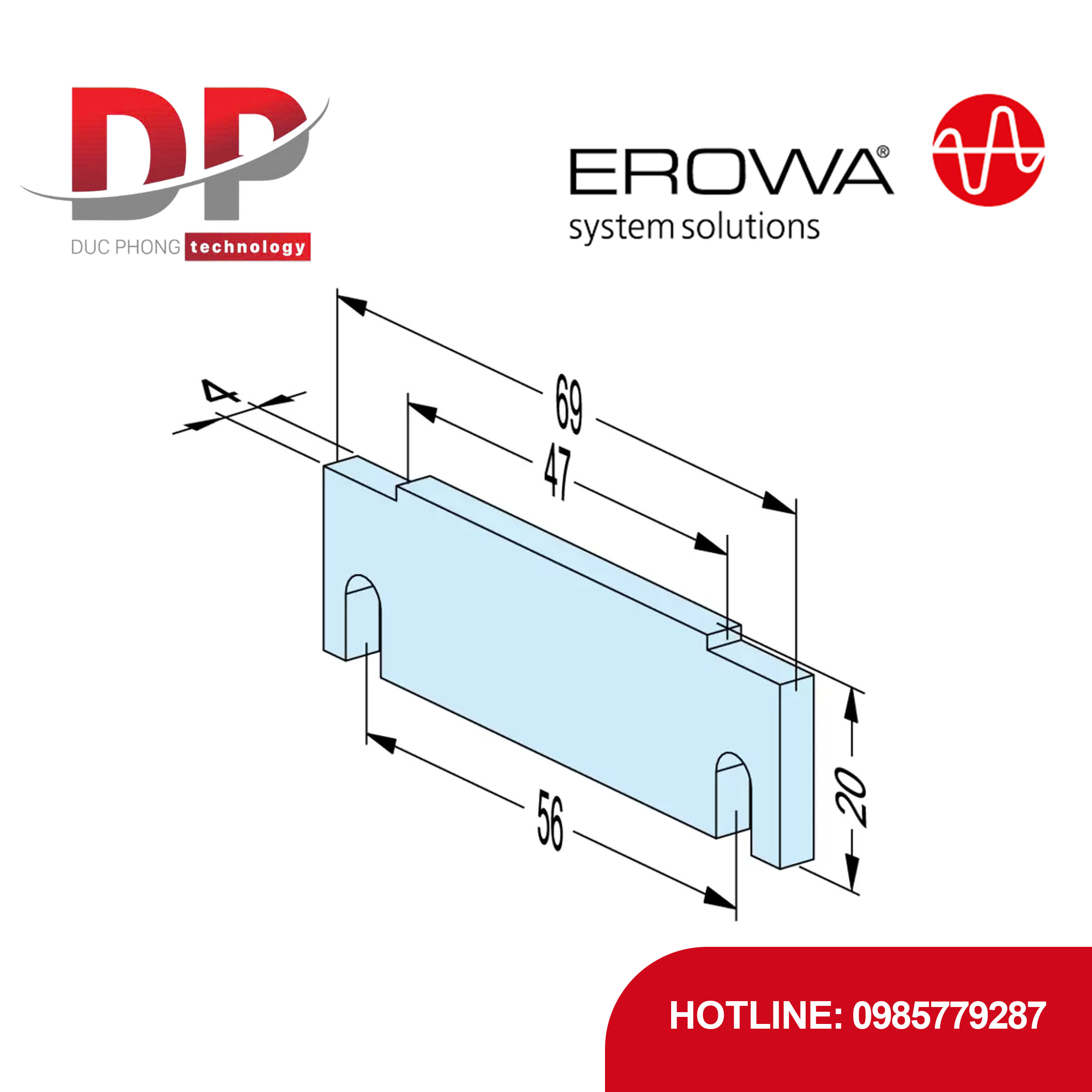 Chi tiết đỡ EROWA ER-099204 Support 20, CleverClamp, cao 20mm