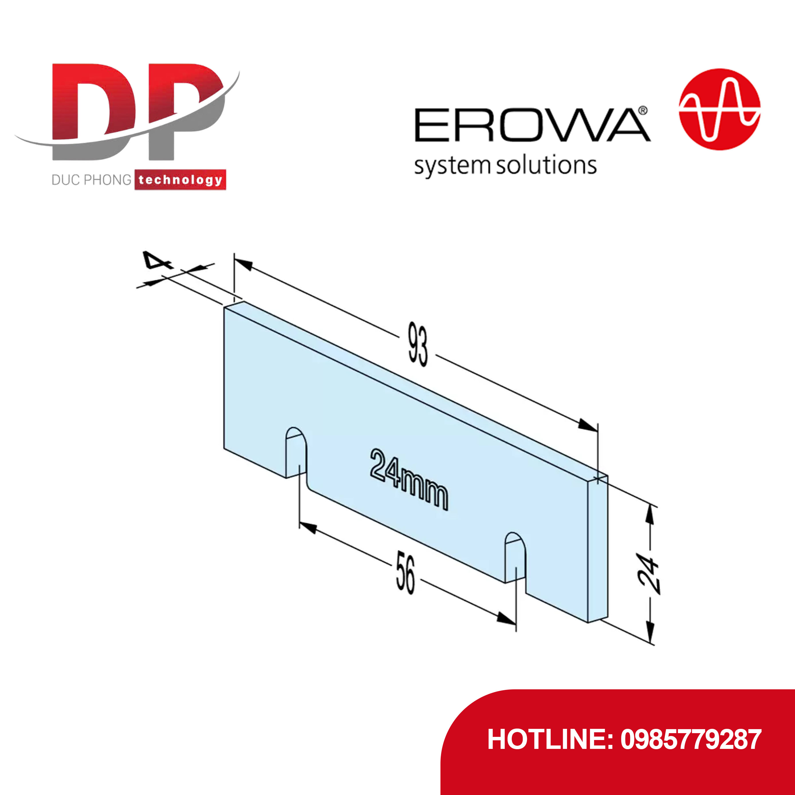 Chi tiết đỡ EROWA ER-099234 Support 24 Wide, CleverClamp, cao 24mm