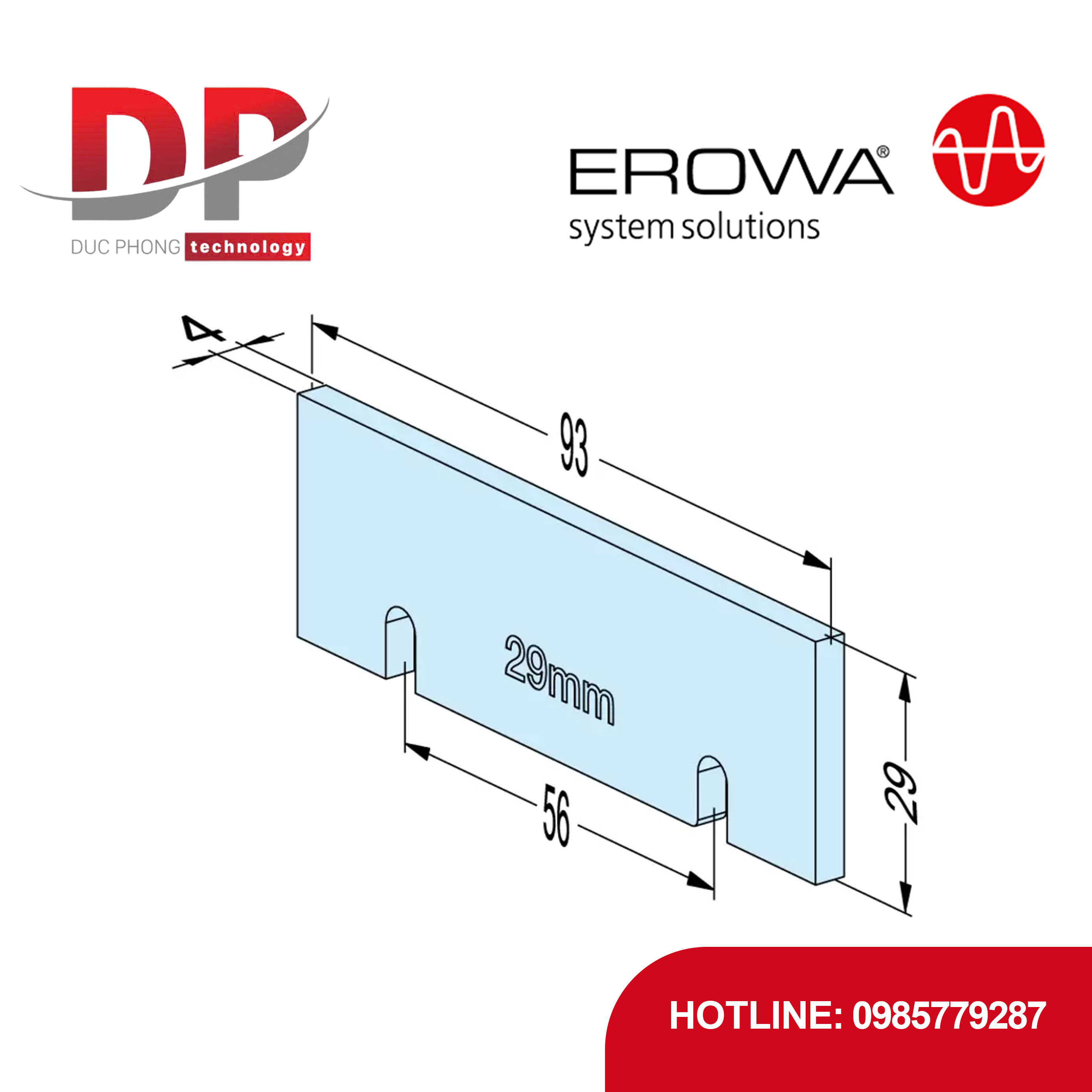 Chi tiết đỡ EROWA ER-099235 Support 29 Wide, CleverClamp, cao 29mm