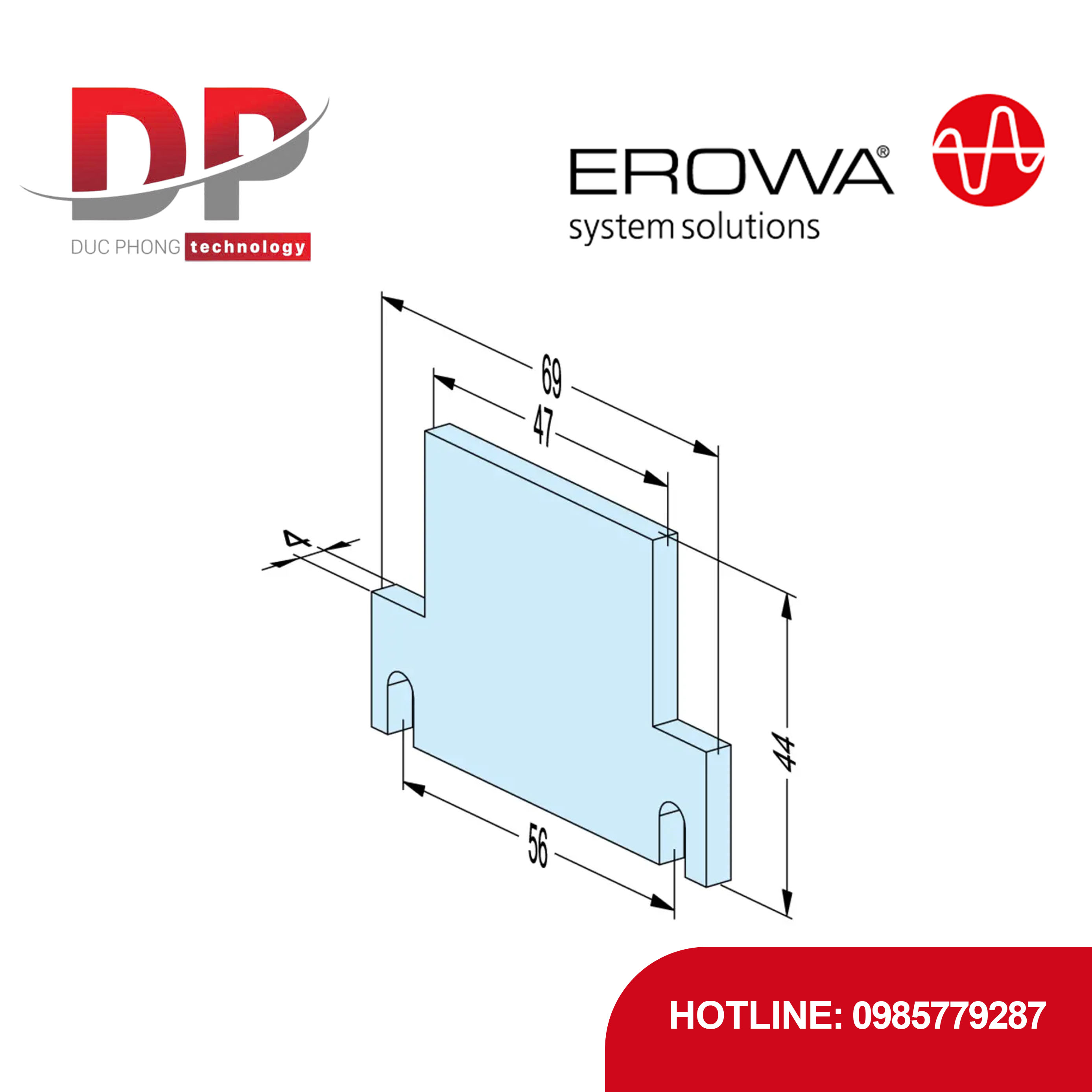 Chi tiết đỡ EROWA ER-099231 Support 44, CleverClamp, cao 44mm