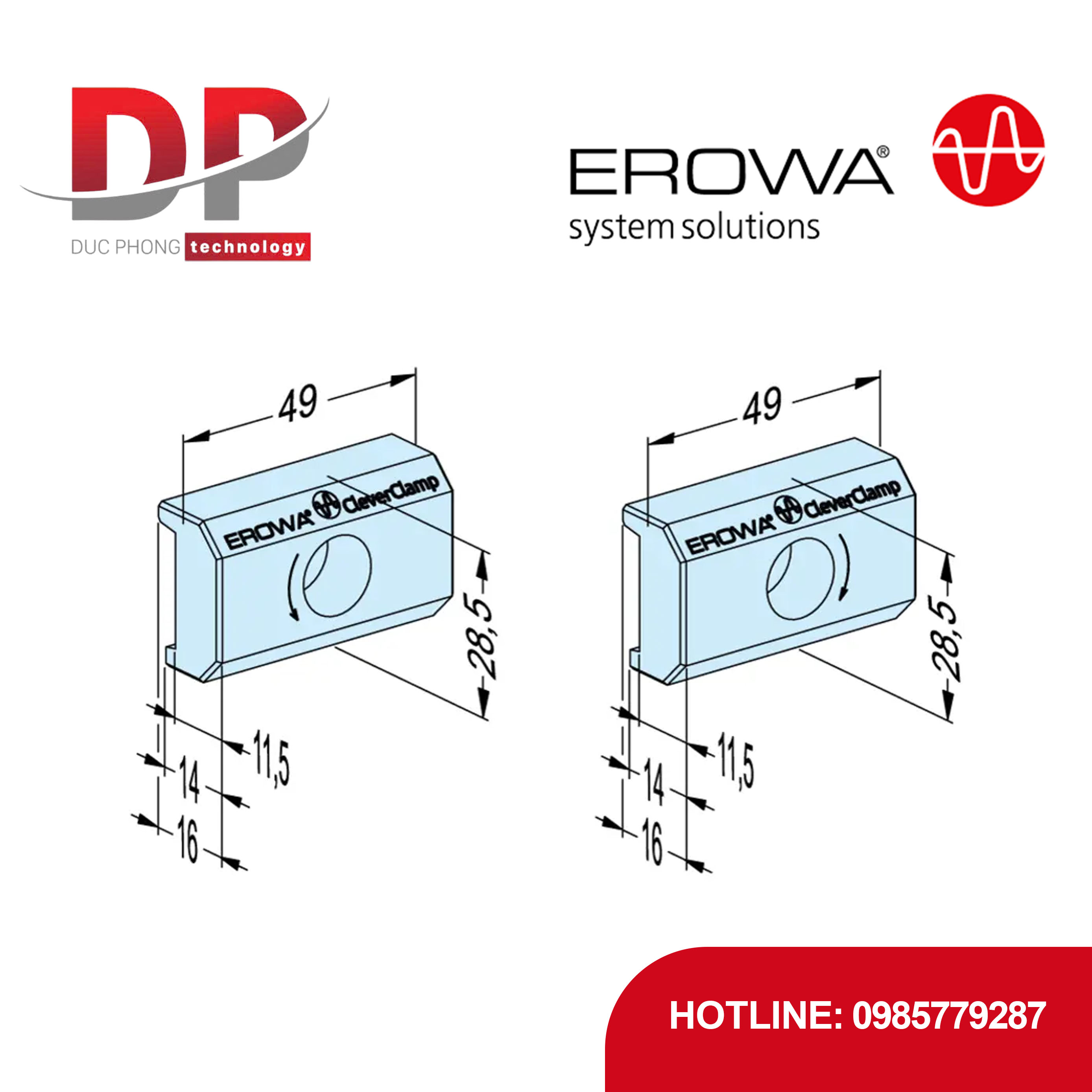 Chi tiết kẹp EROWA ER-099134 Claw 50R, CleverClamp, ren phải, dài 50mm