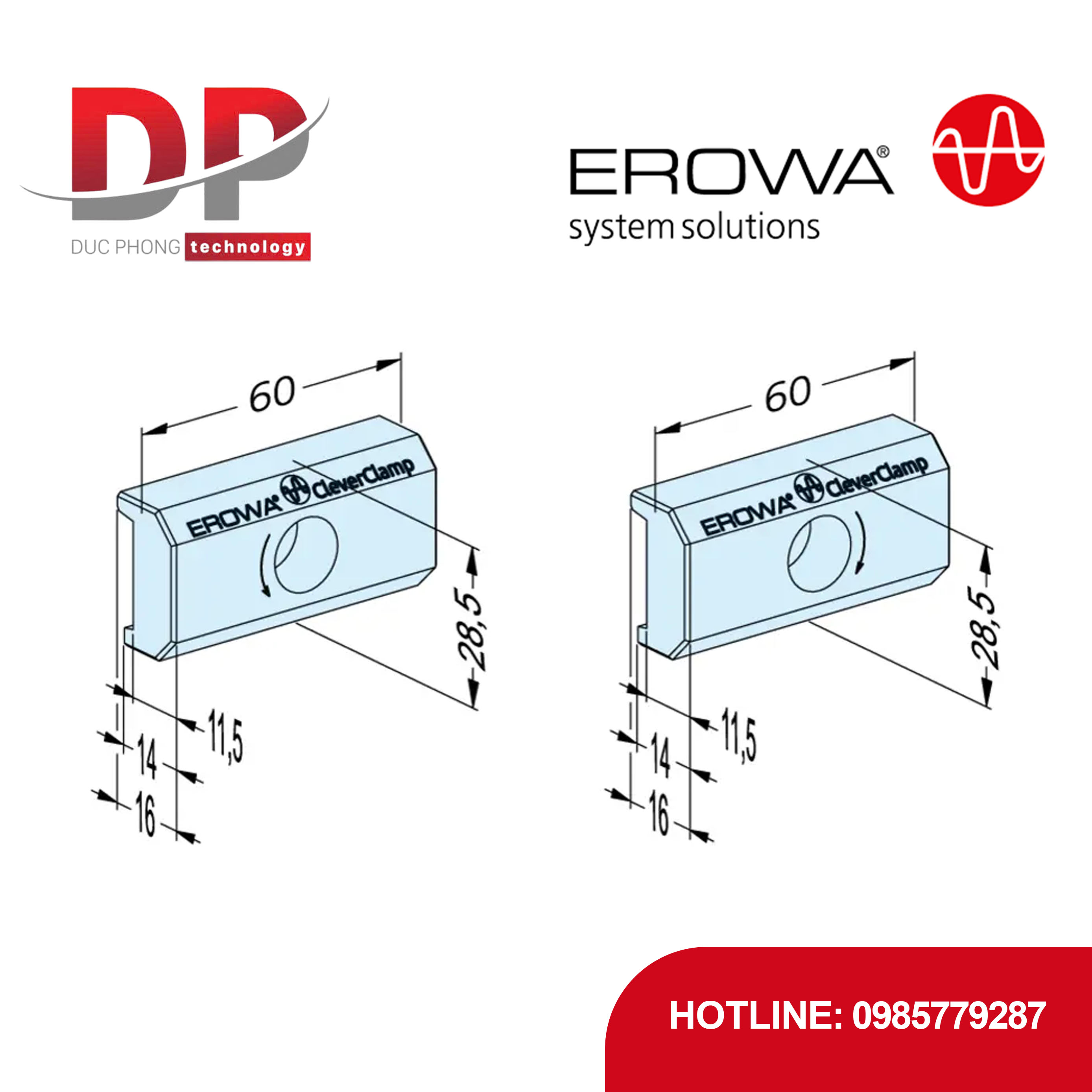Chi tiết kẹp EROWA ER-099137 Claw 60L, CleverClamp, ren trái, dài 60mm