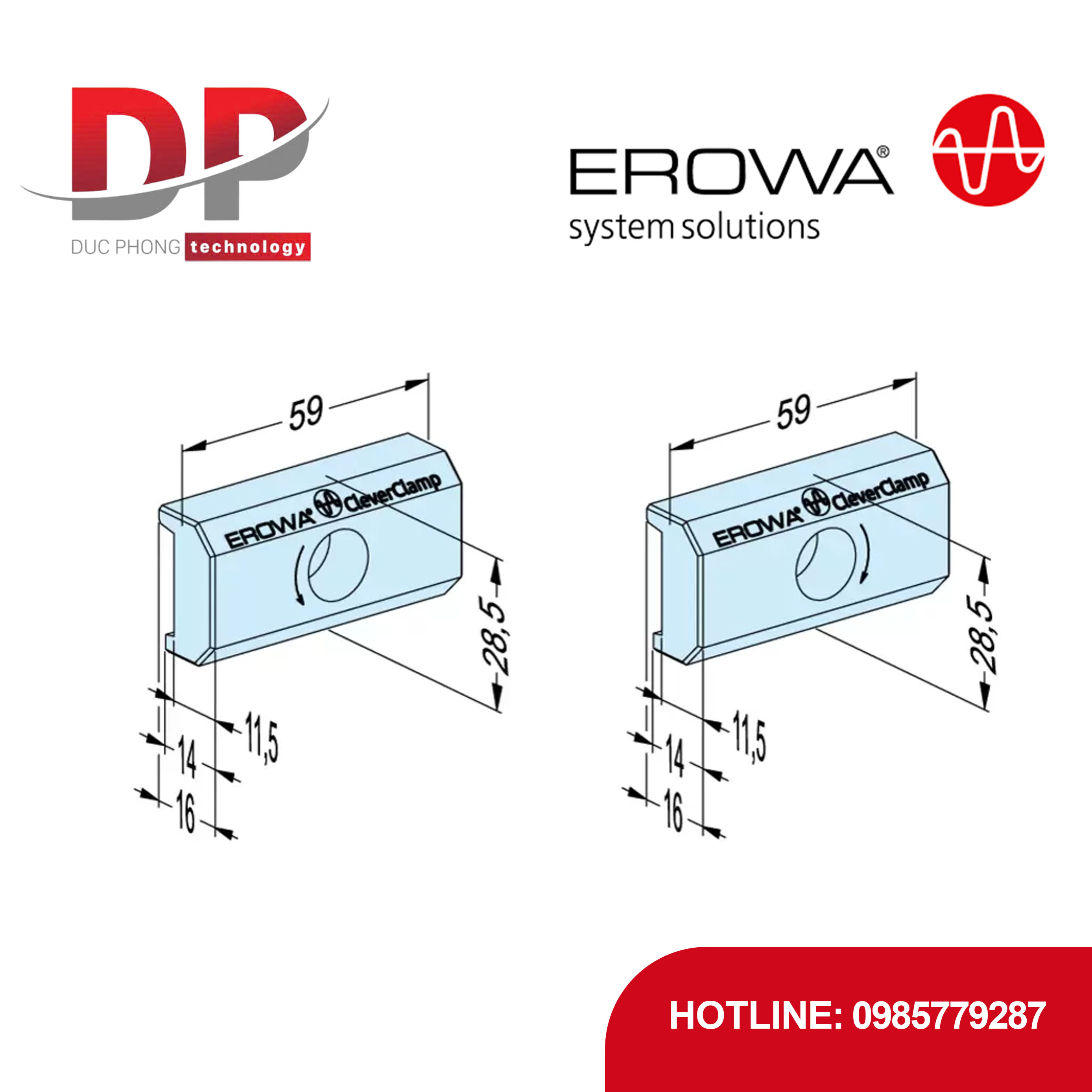 Chi tiết kẹp EROWA ER-099141 Claw 60R, CleverClamp, ren phải, dài 60mm