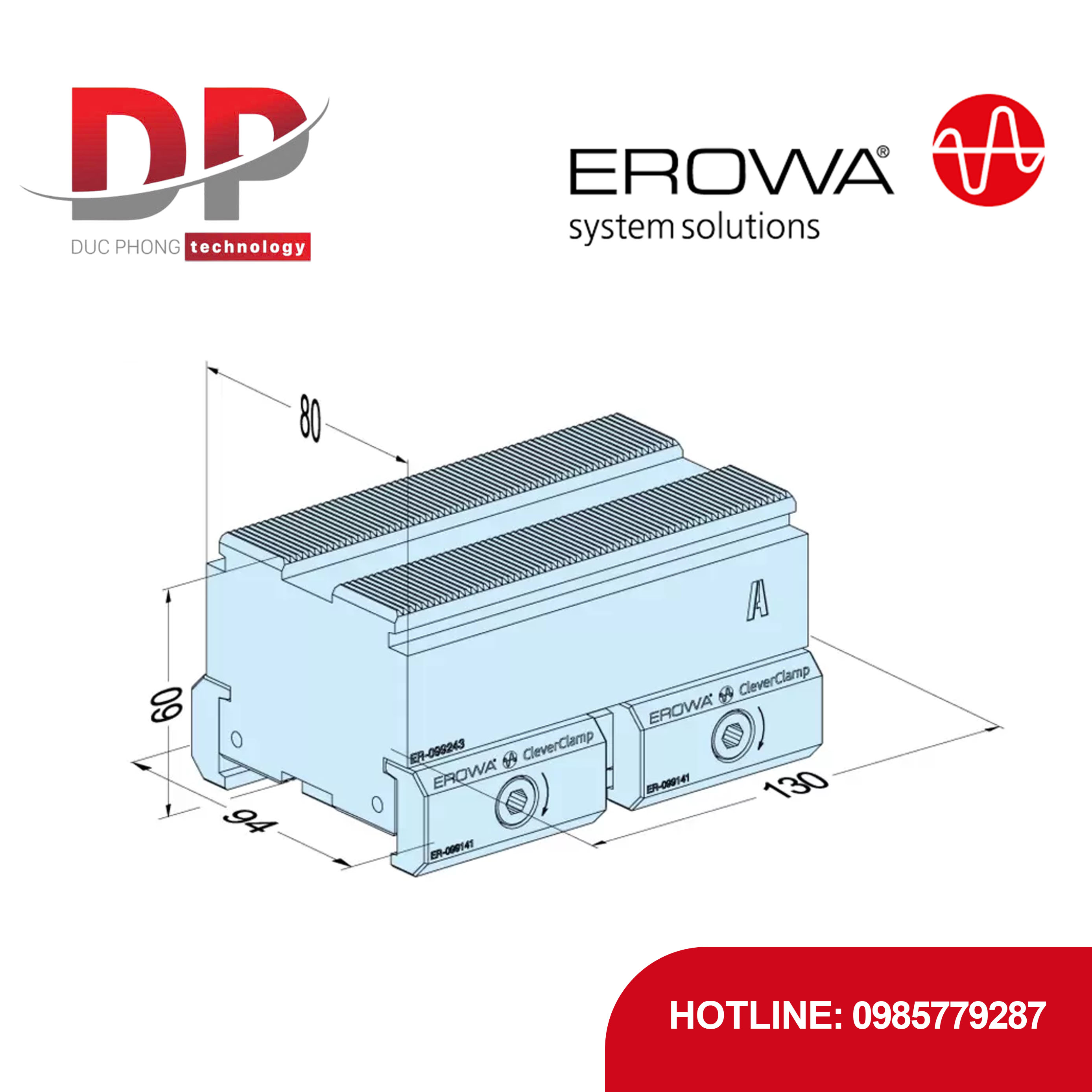 Chi tiết nâng EROWA ER-099243 Elevation for Rail H60, CleverClamp, 60mm