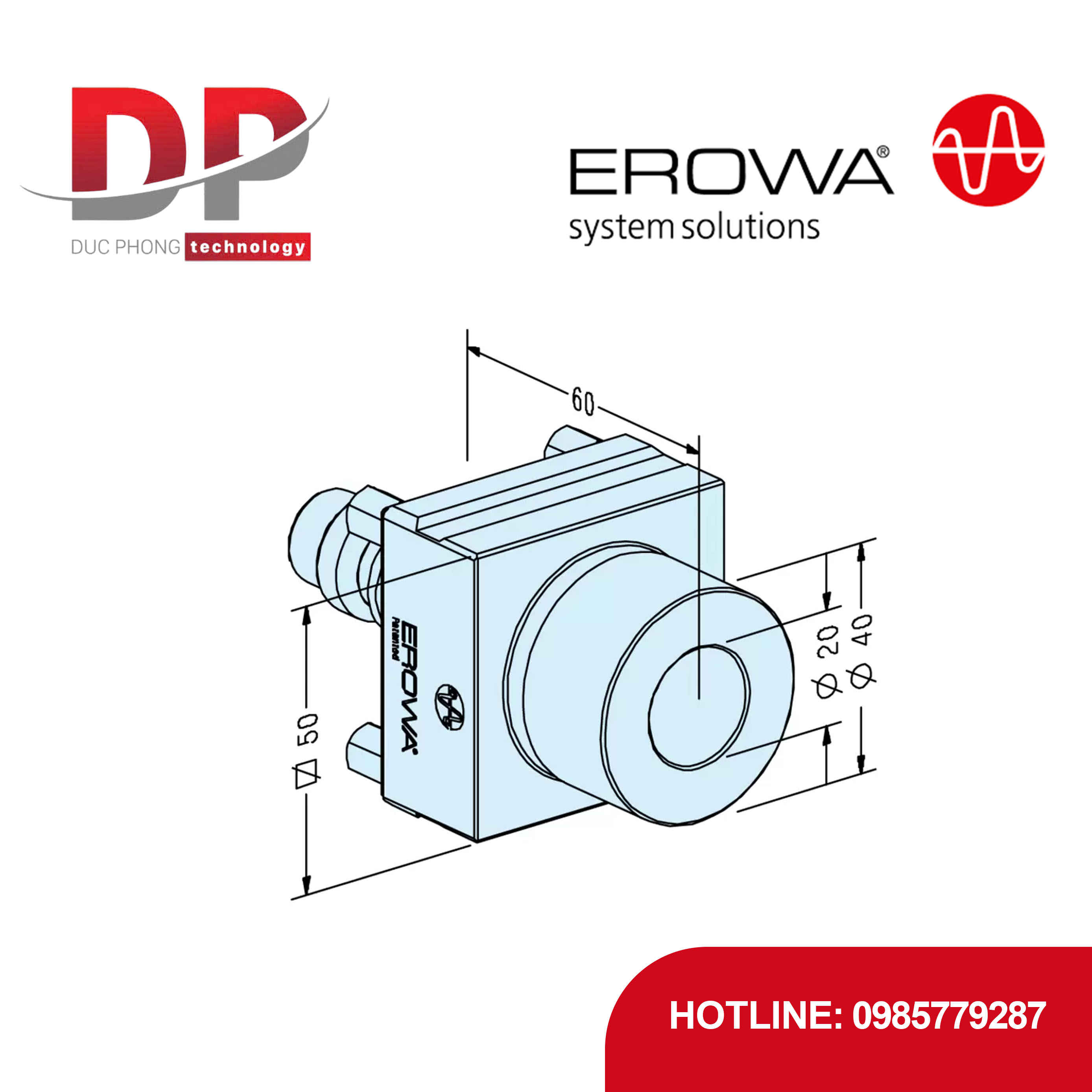 Chốt đo EROWA ER-008617, thép tôi cứng, chống ăn mòn, căn chỉnh Đầu kẹp ITS