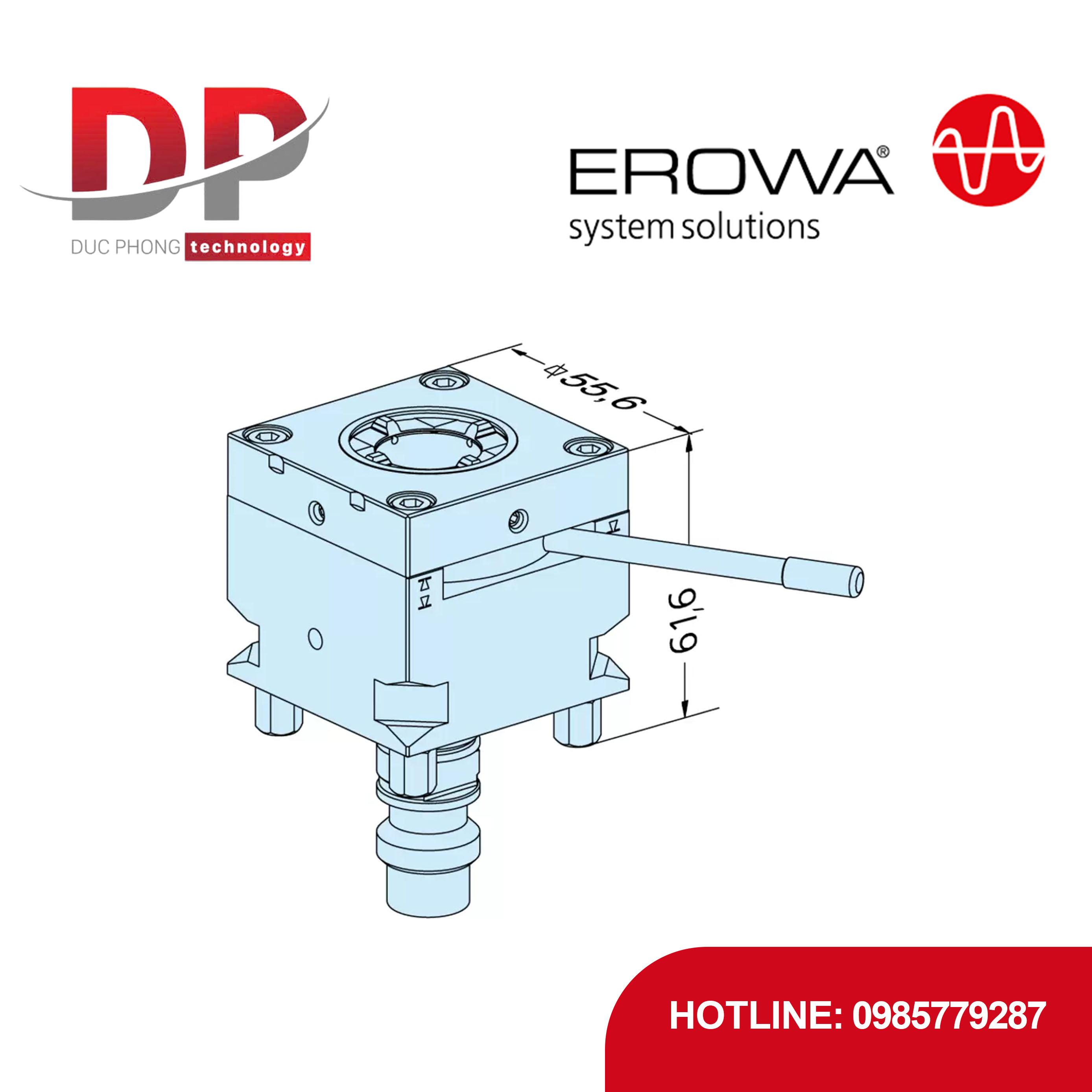 Đầu kẹp adapter EROWA ER-094063 ITS C nhỏ gọn, hệ thống 50 C, chống ăn mòn