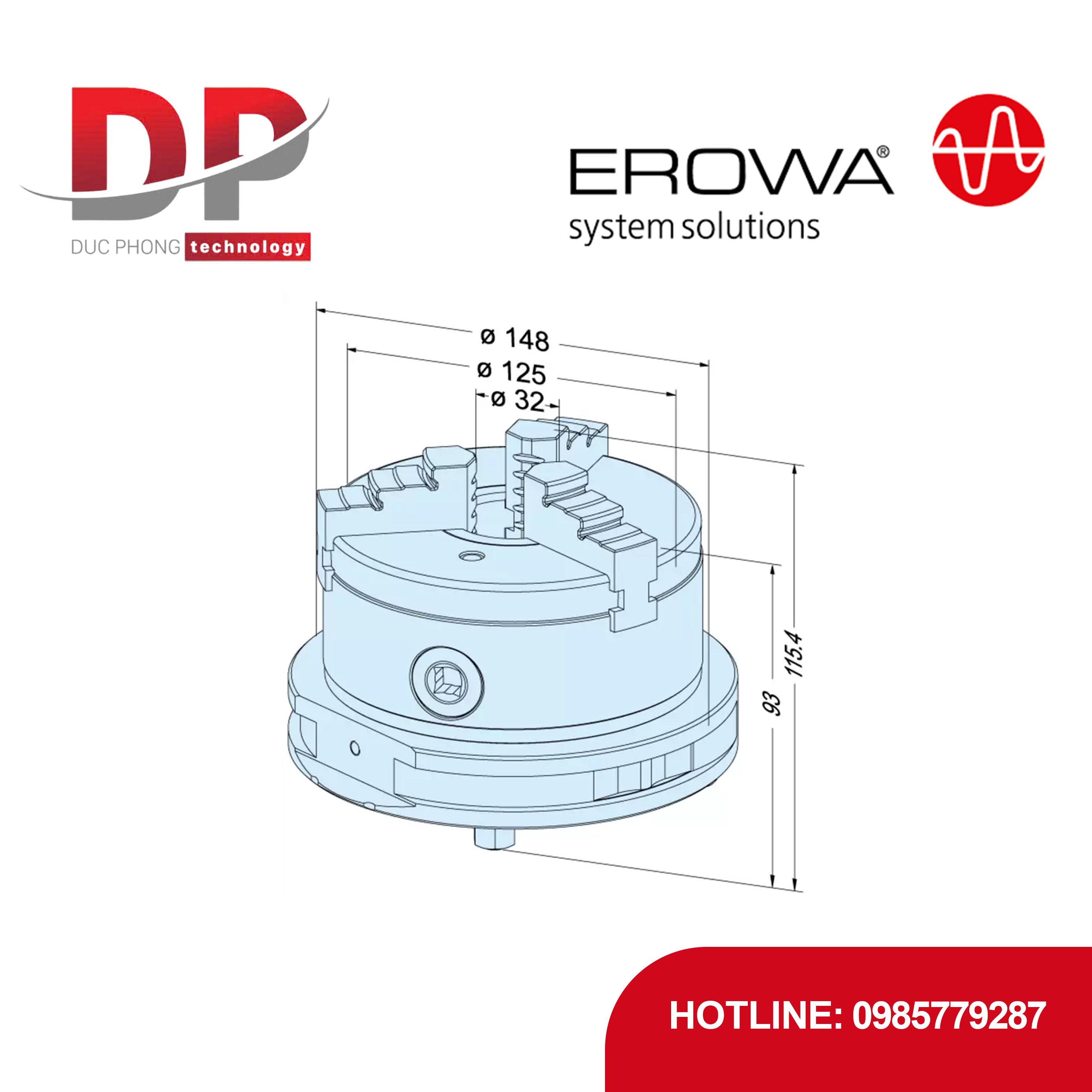 Đầu kẹp đồng tâm EROWA ER-068585 3 chấu