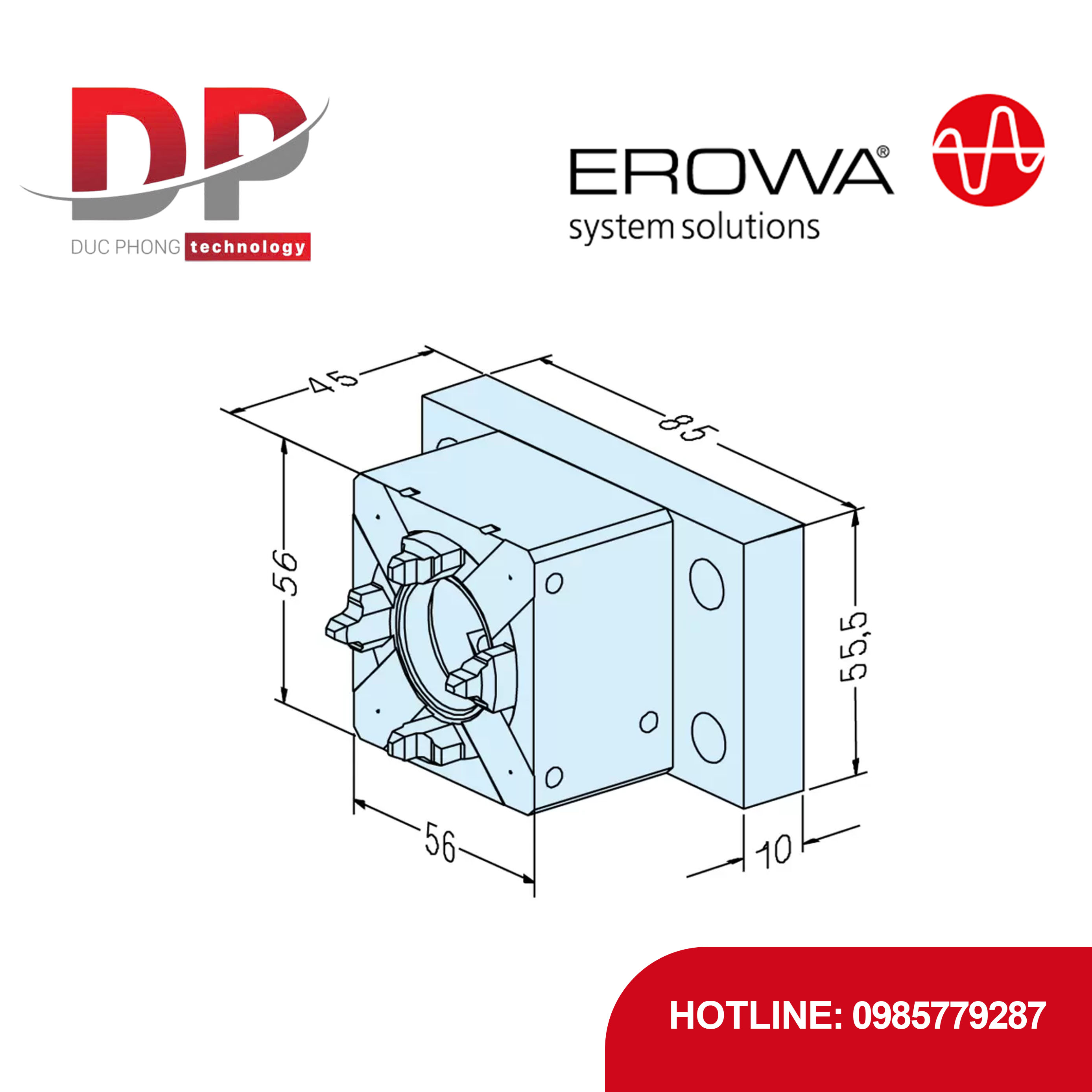 Đầu kẹp EROWA ER-008186 50 RSA tự động, 2800 N, chống ăn mòn, cho EDM/WEDM