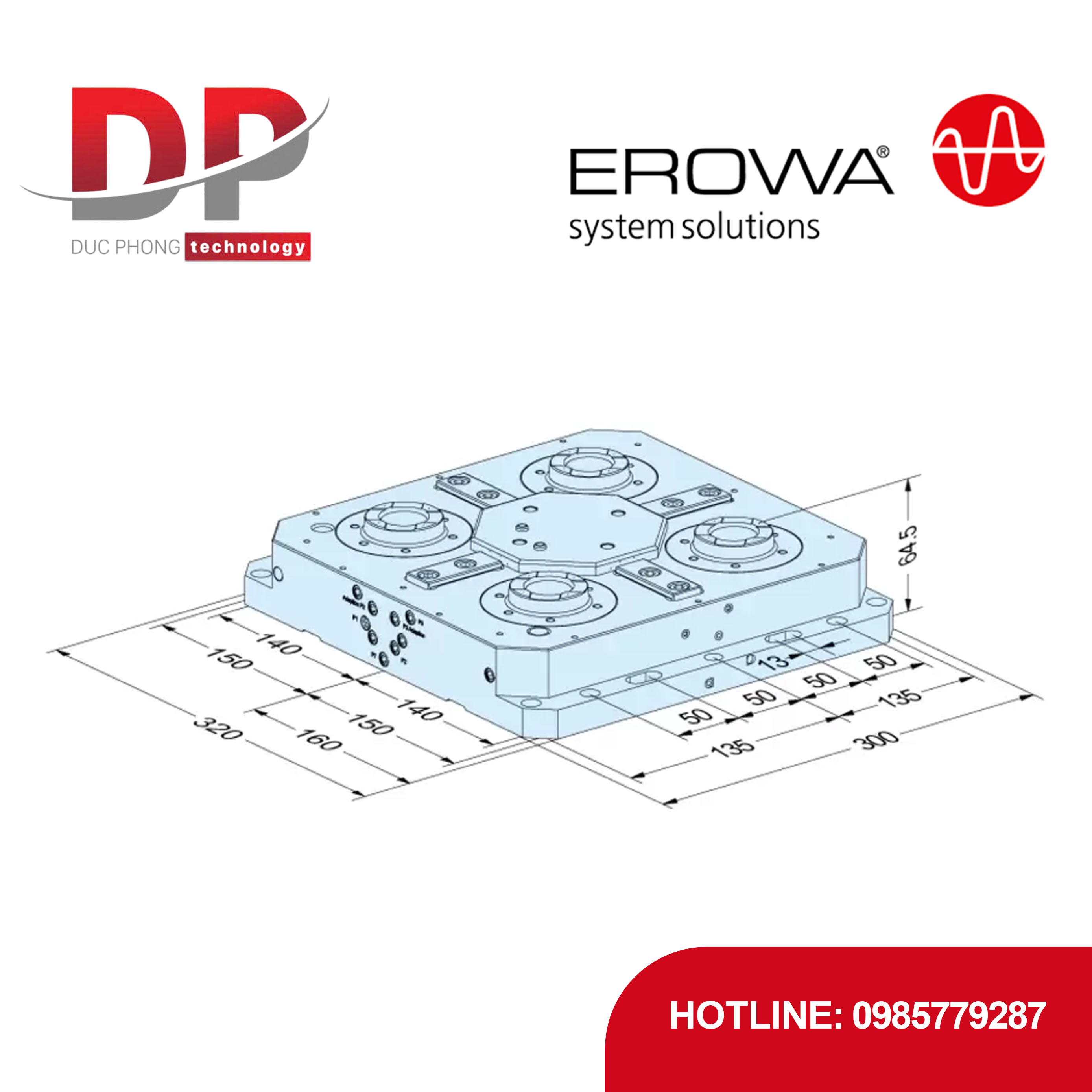 Đầu kẹp EROWA ER-078728 UPC P, kết nối TK 57mm, 2 AirDock, tự động