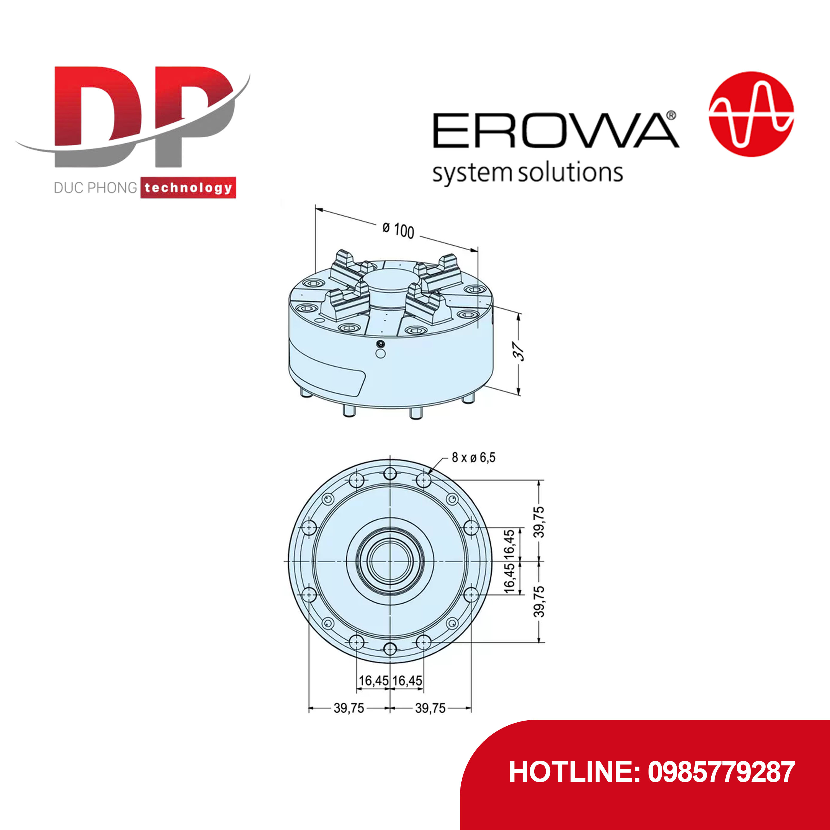 Đầu kẹp EROWA ER-155200 ITS 100 P Inox