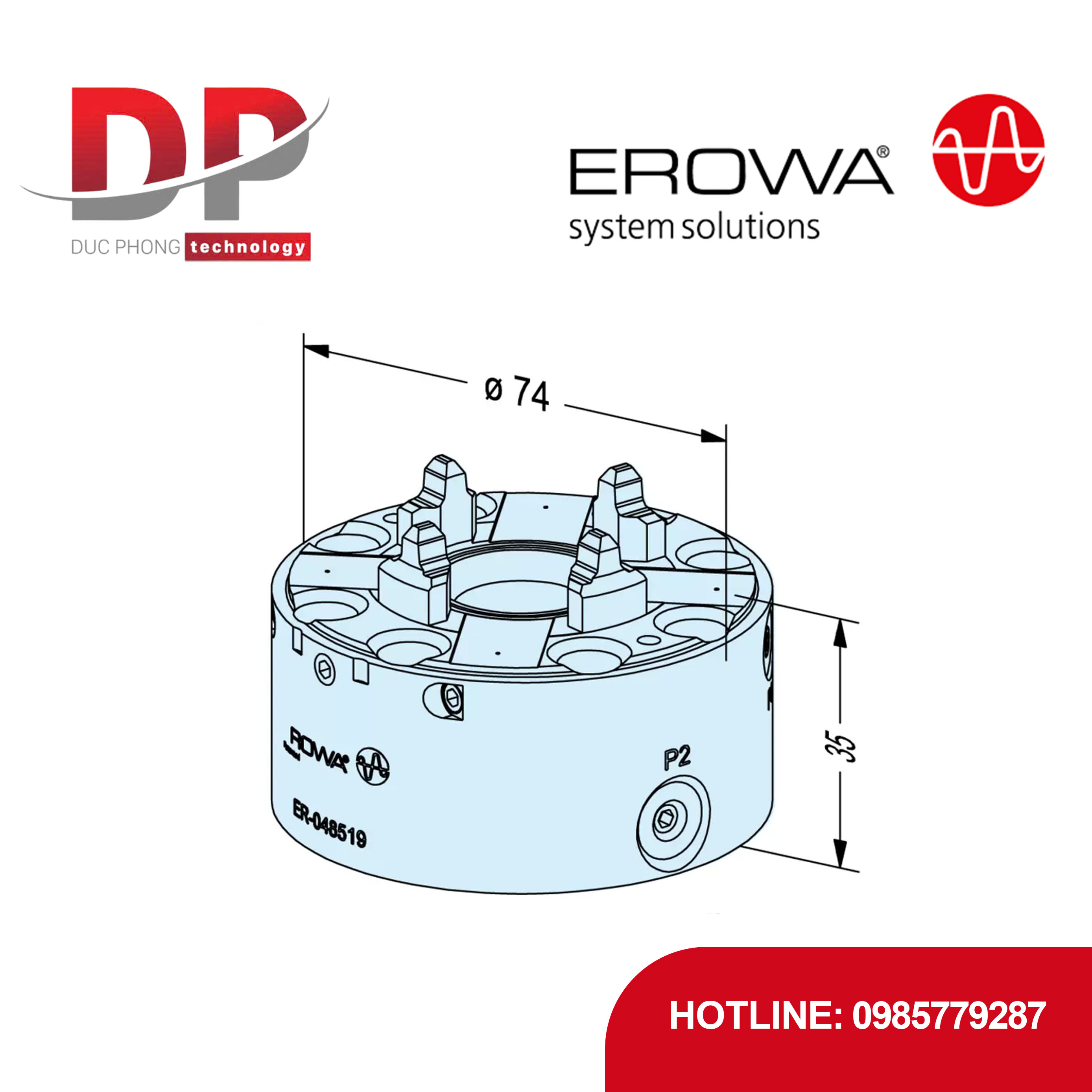 Đầu kẹp EROWA ER-048519 ITS Chuck 50 Inox, 2800 N, cho đồ gá tự chế