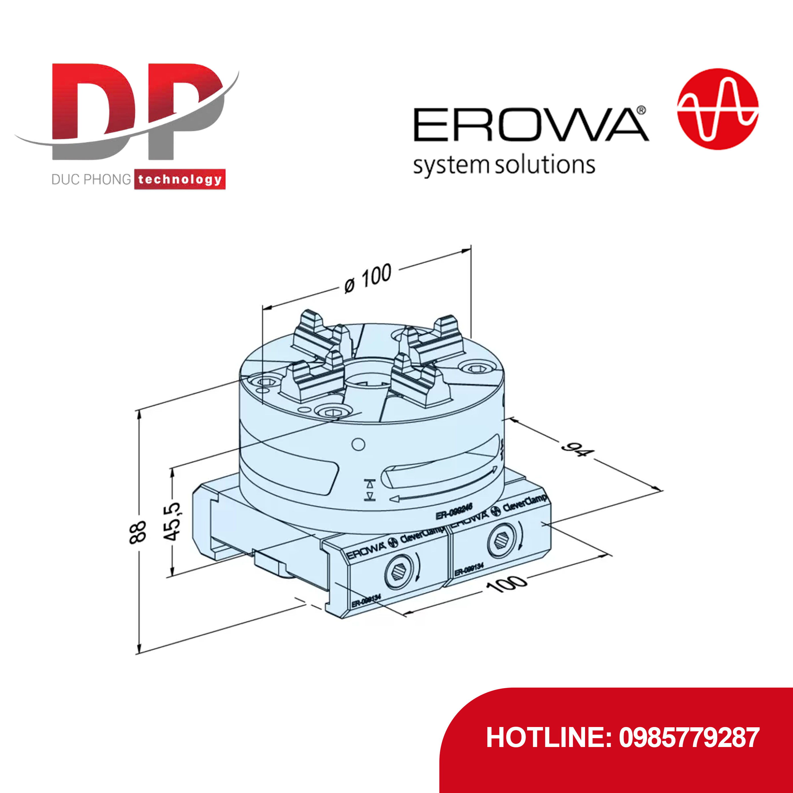 Đầu kẹp nhanh EROWA ER-099246 Quick Chuck 100 P, CleverClamp, thủ công