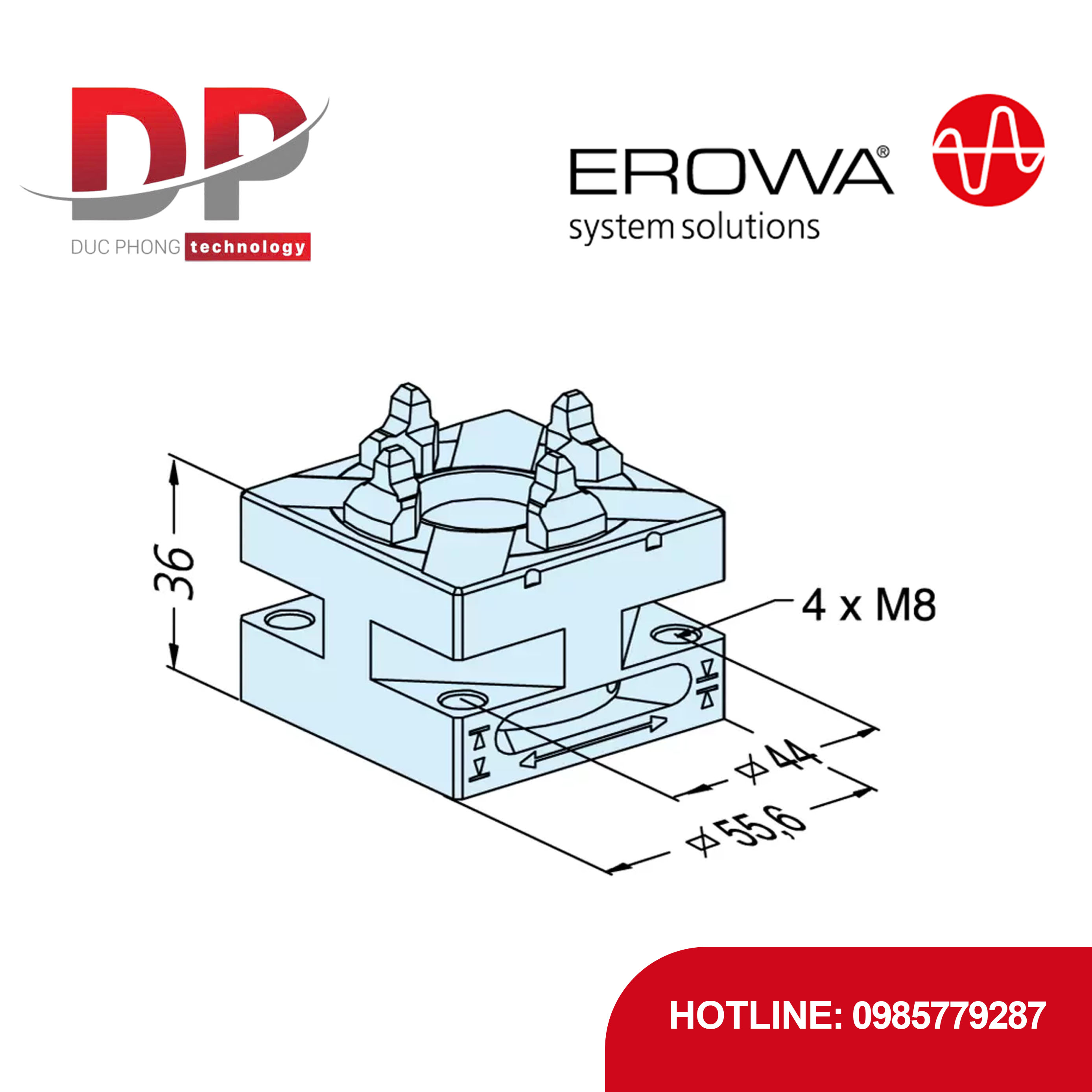 Đầu kẹp nhanh EROWA ER-034387 QuickChuck 50, lực kẹp 4000 N, chống ăn mòn