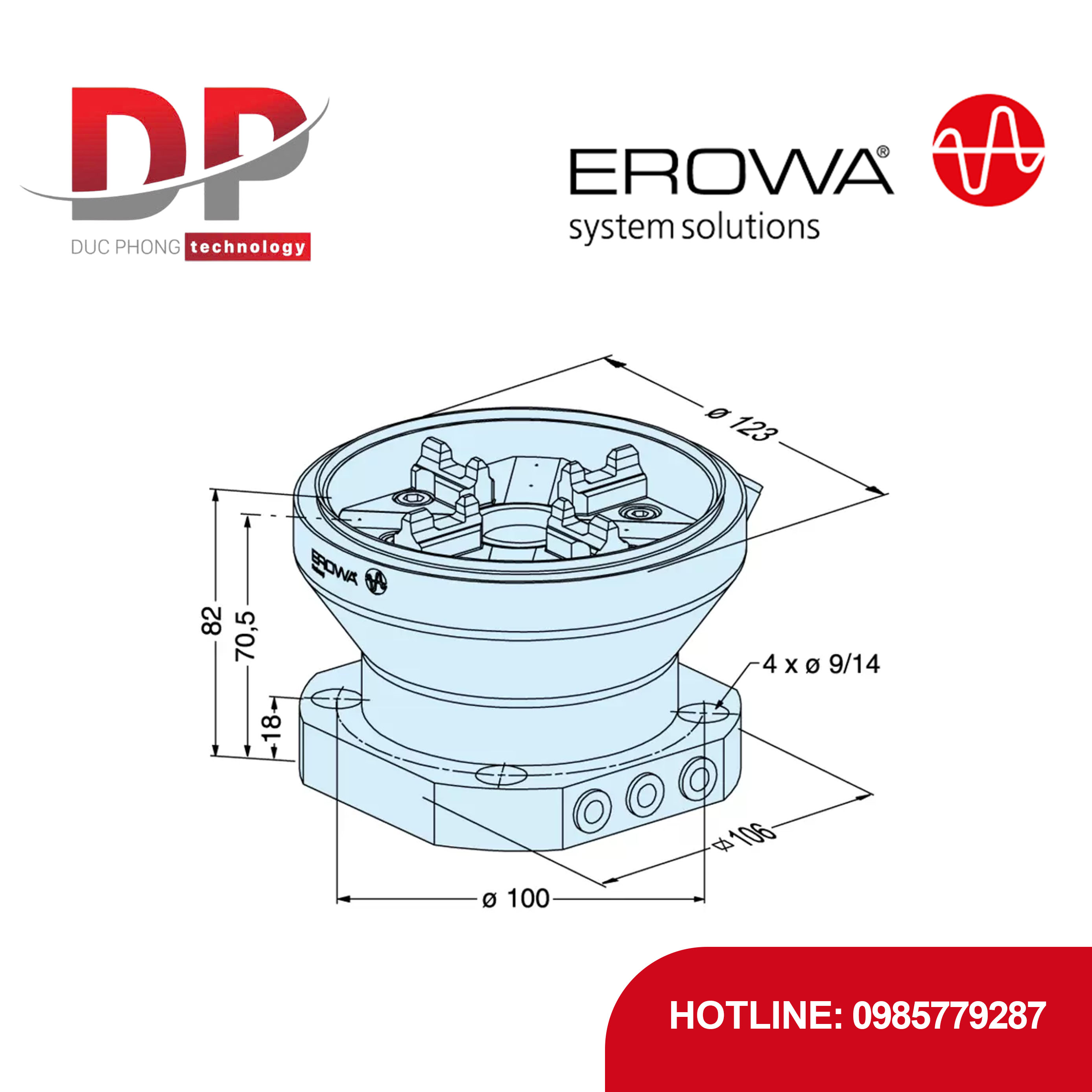 Đầu kẹp tháo nhanh EROWA ER-007536 tự động Inox, 7000 N, kèm nắp đậy