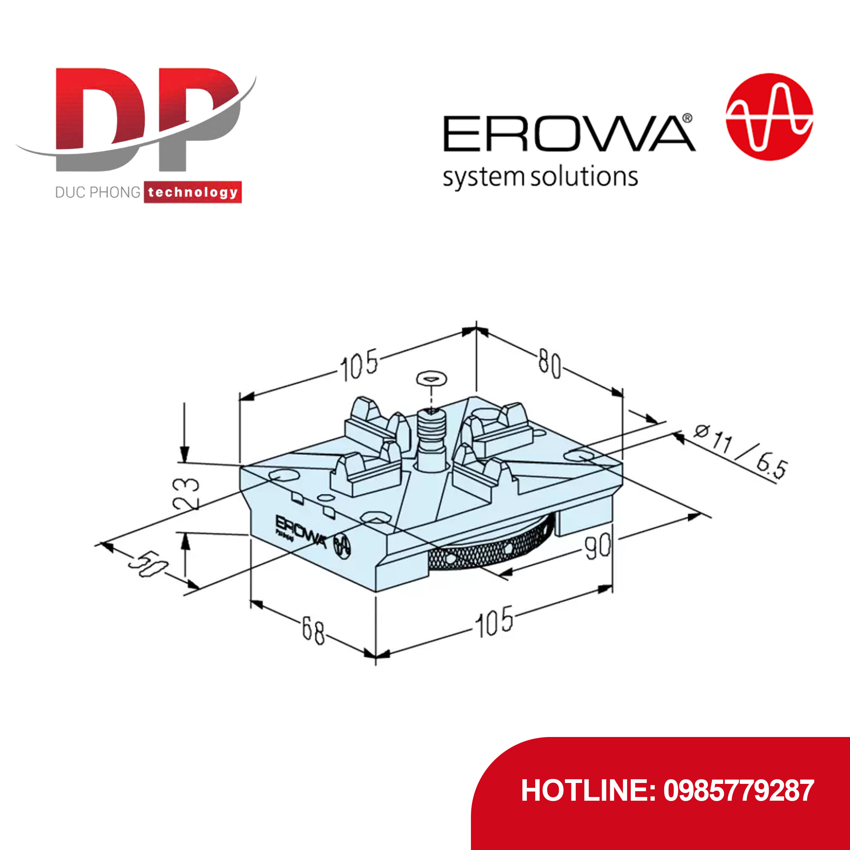 Đầu kẹp vít EROWA ER-008257 100 đặc biệt, cao 23 mm, hệ 50 và 100