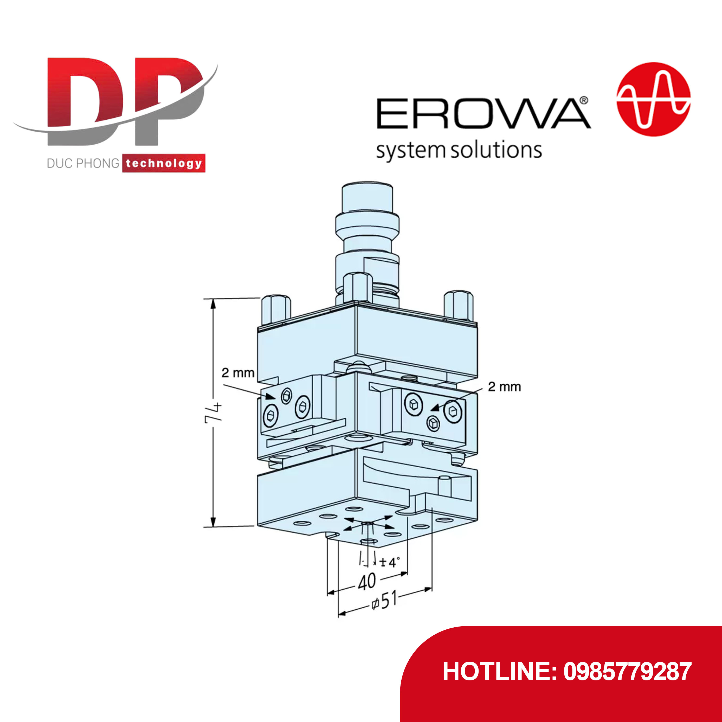 Đầu kẹp ZEKANT EROWA ER-008595, trượt 2 mm